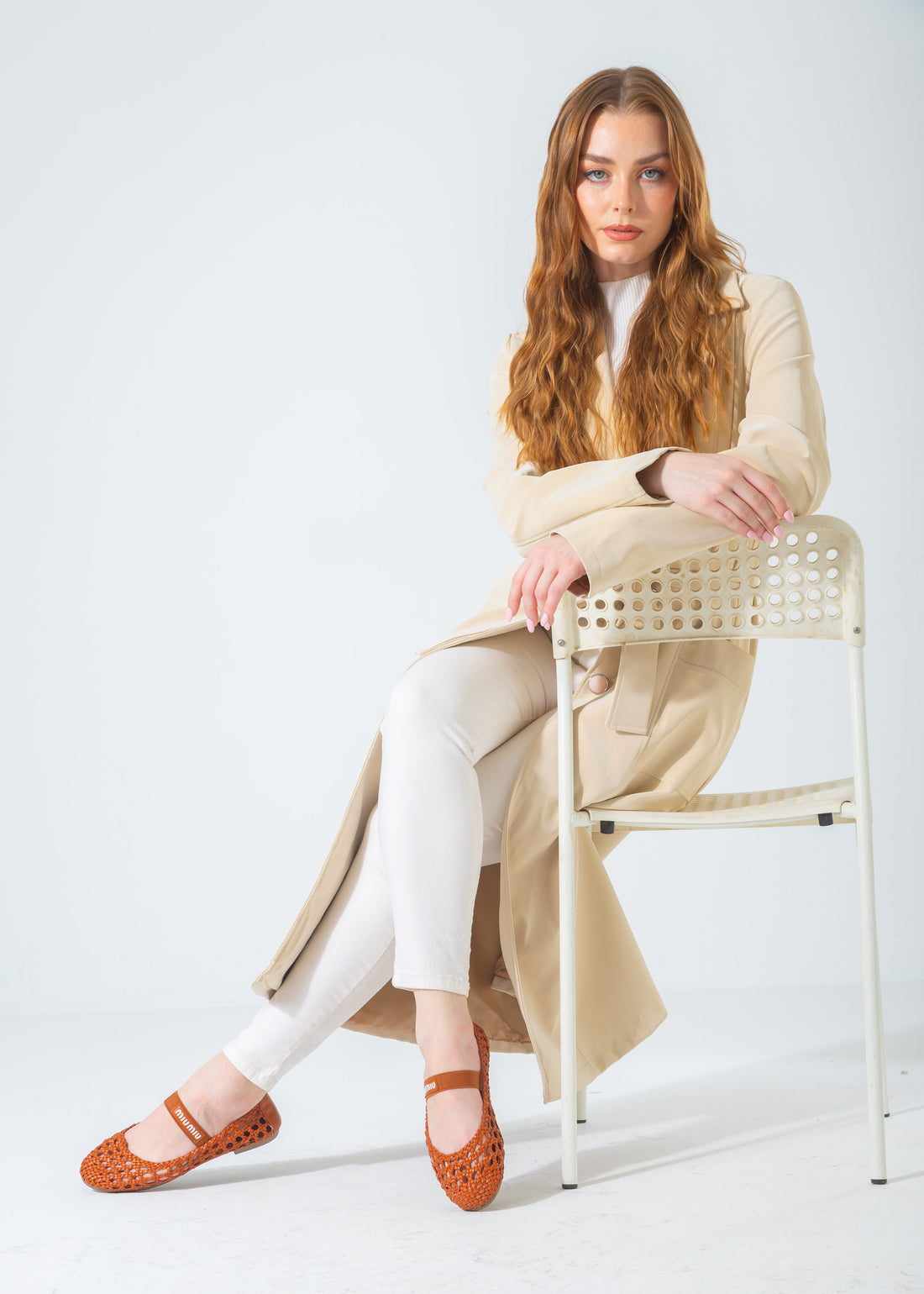 Woven Mesh Elastic Flat-camel