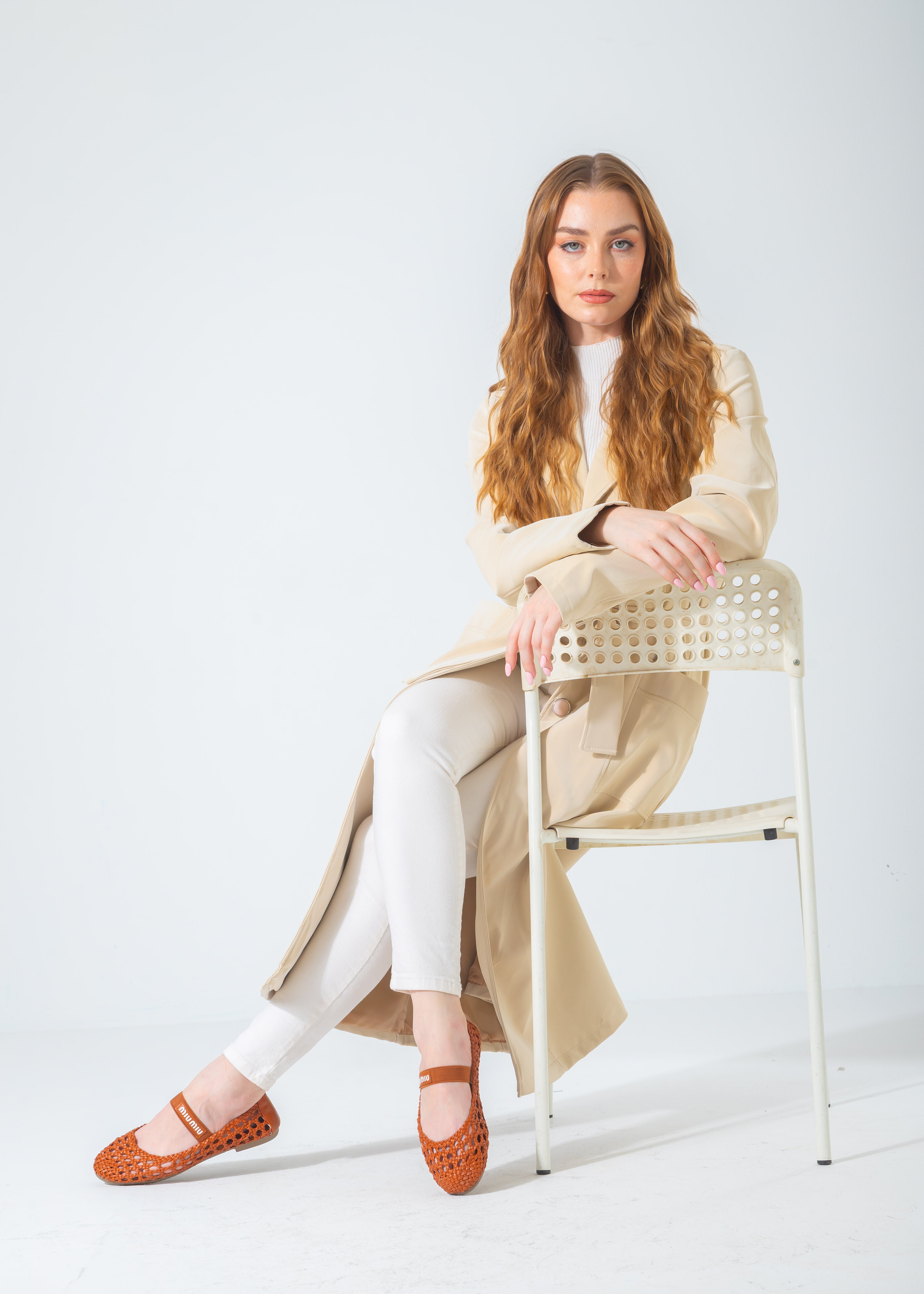 Woven Mesh Elastic Flat-camel