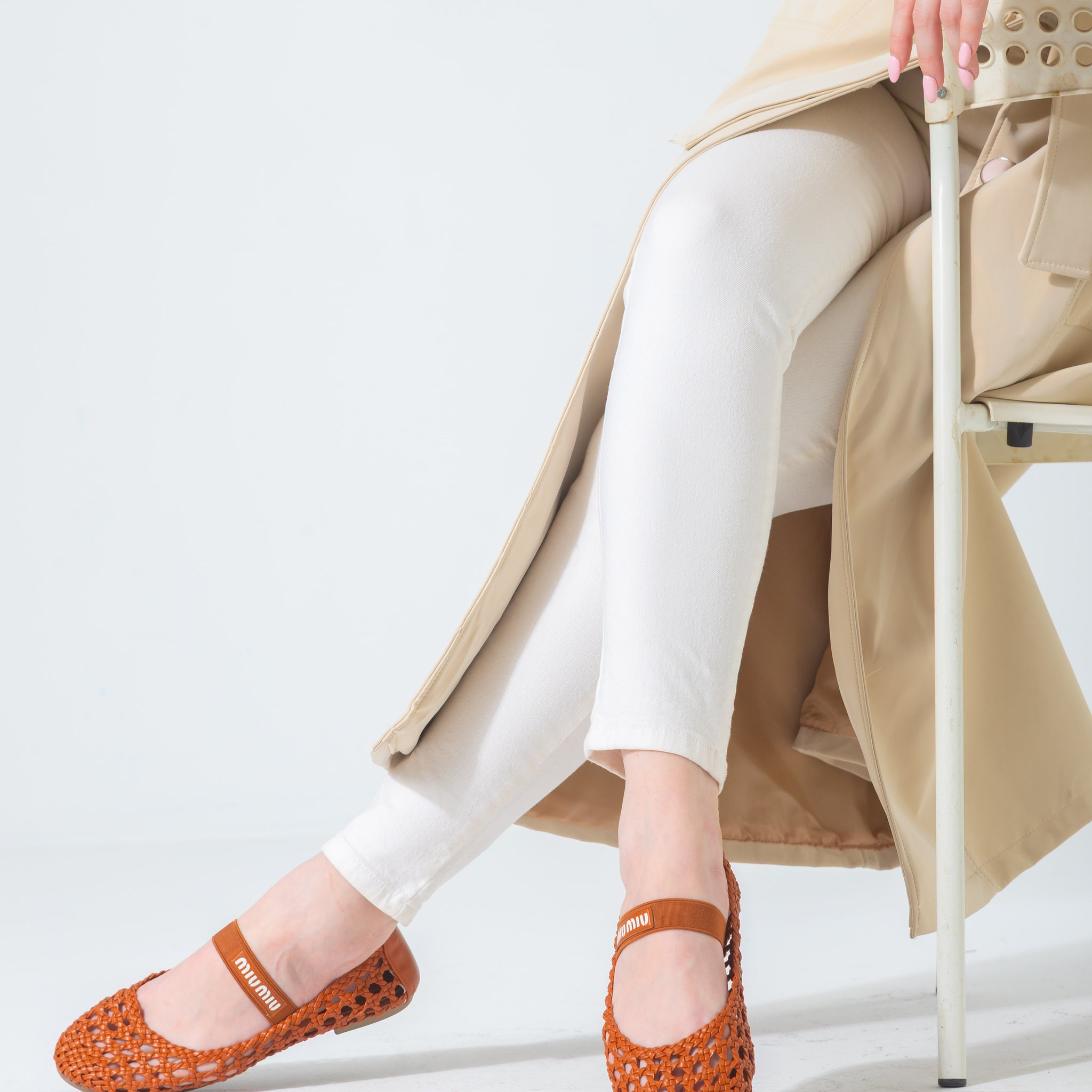 Woven Mesh Elastic Flat-camel