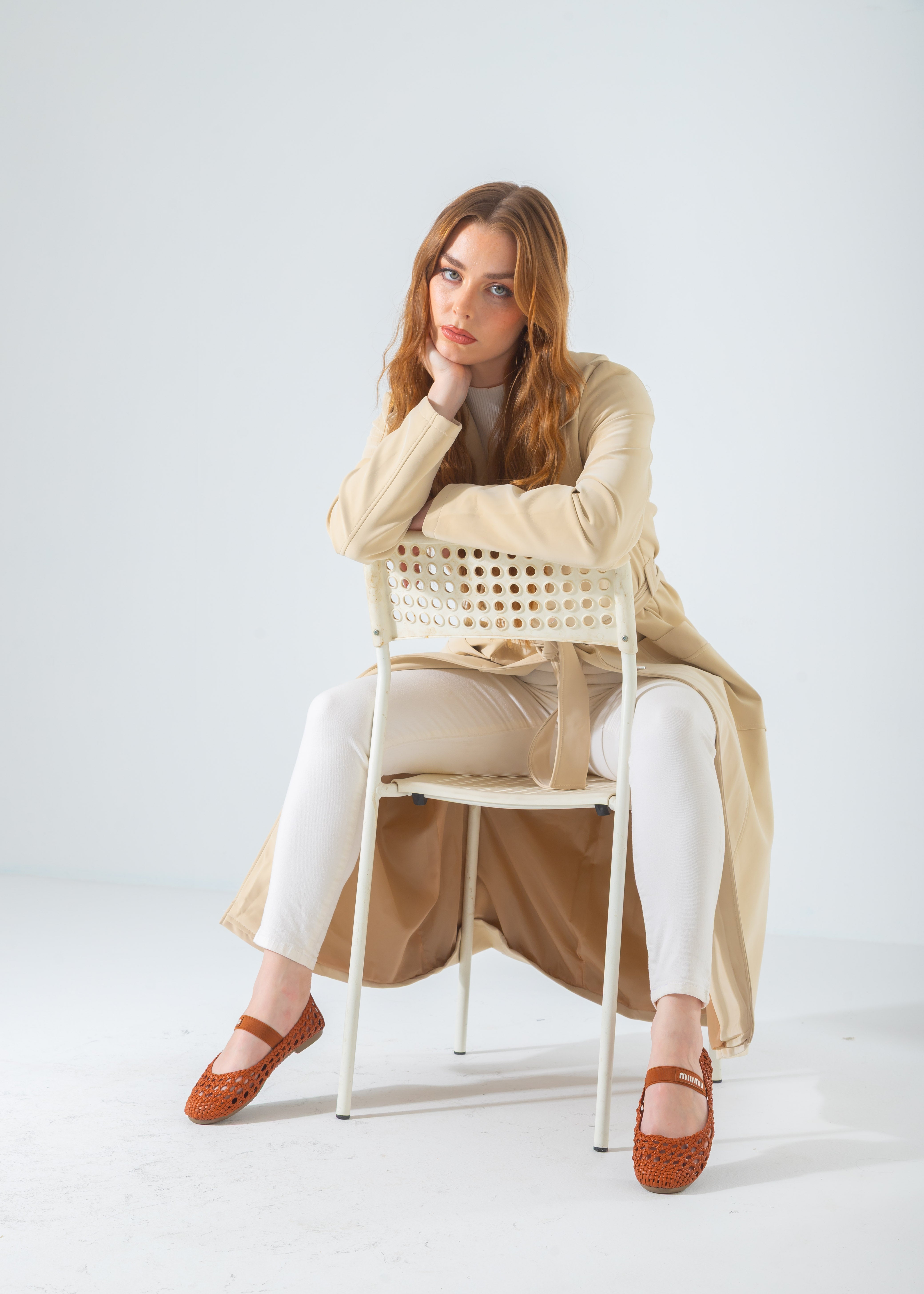 Woven Mesh Elastic Flat-camel