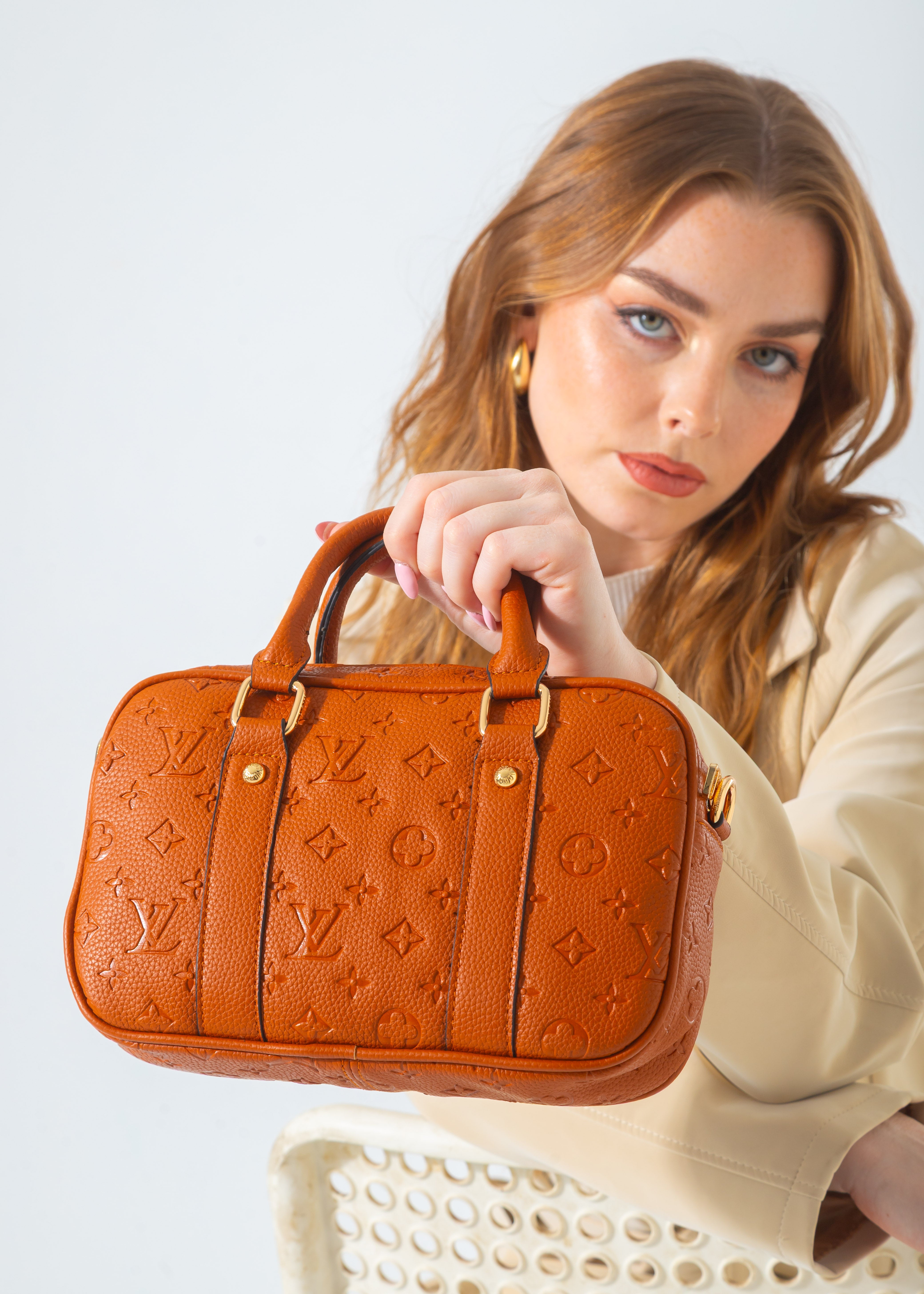 Monogram Top-Handle Duffle Bag-camel
