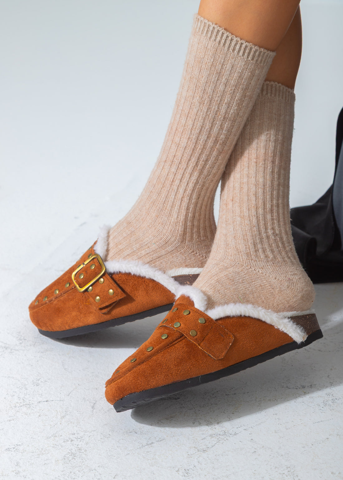 Stud-Detail Cozy Clogs-camel