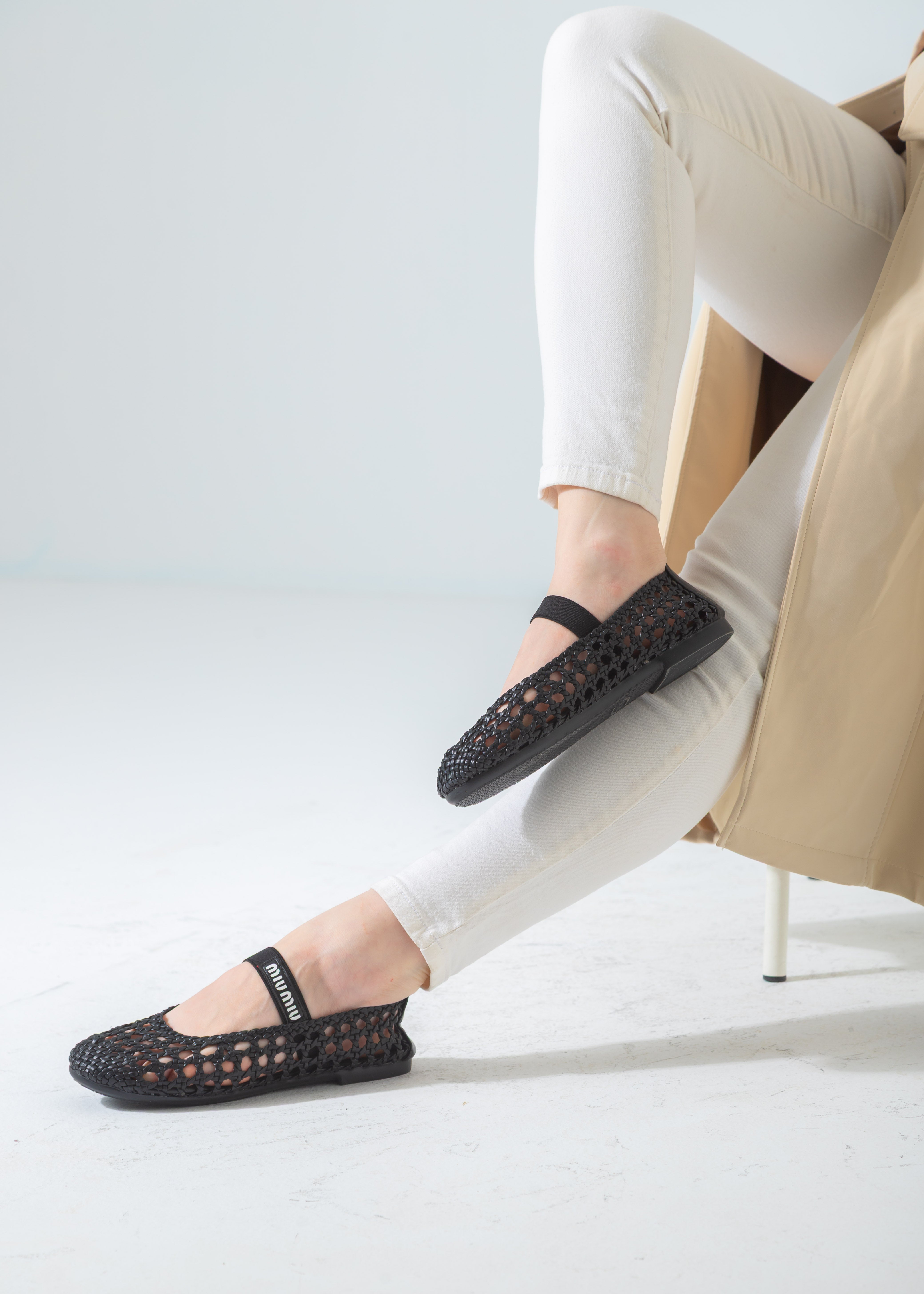 Woven Mesh Elastic Flat-black