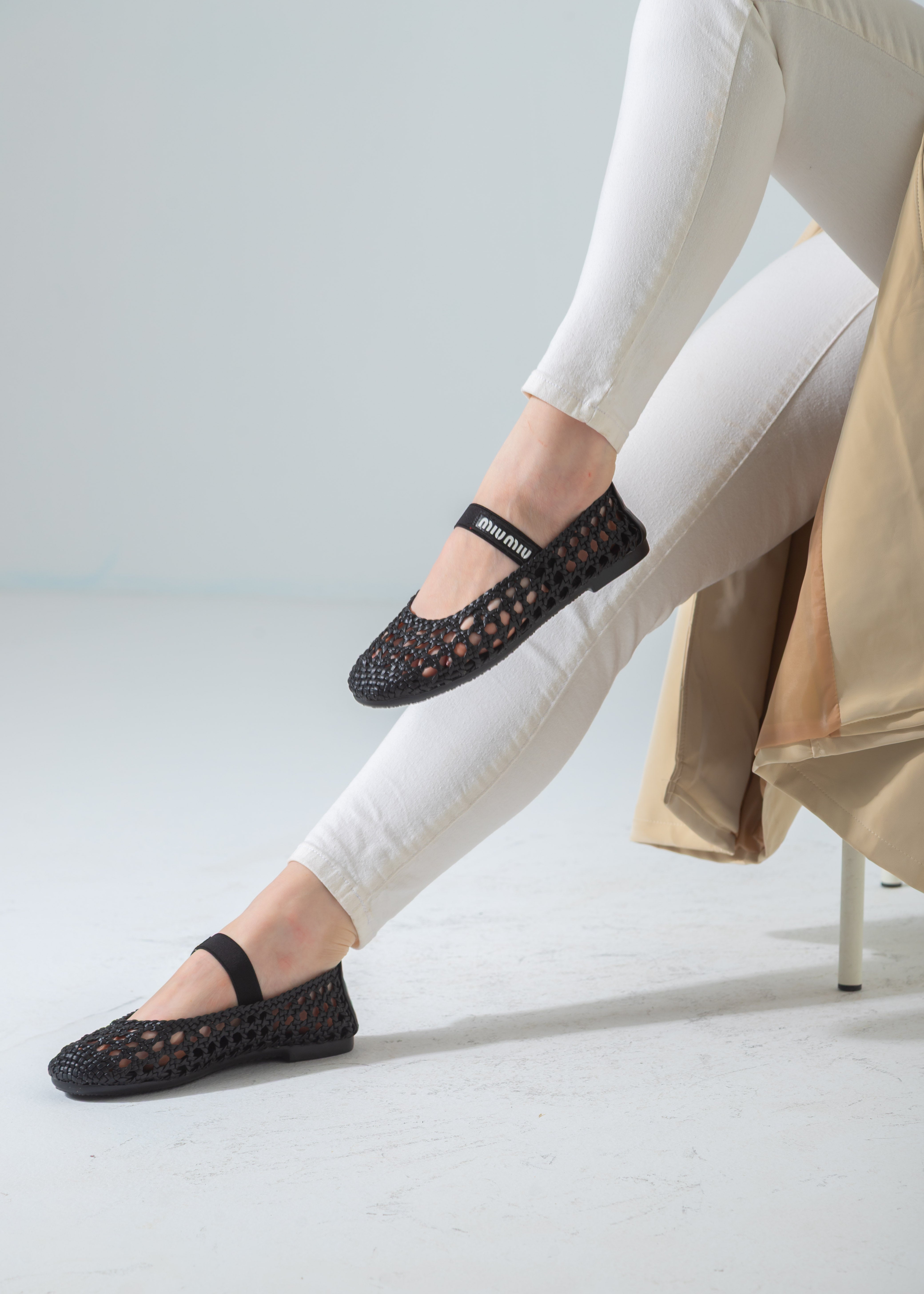 Woven Mesh Elastic Flat-black