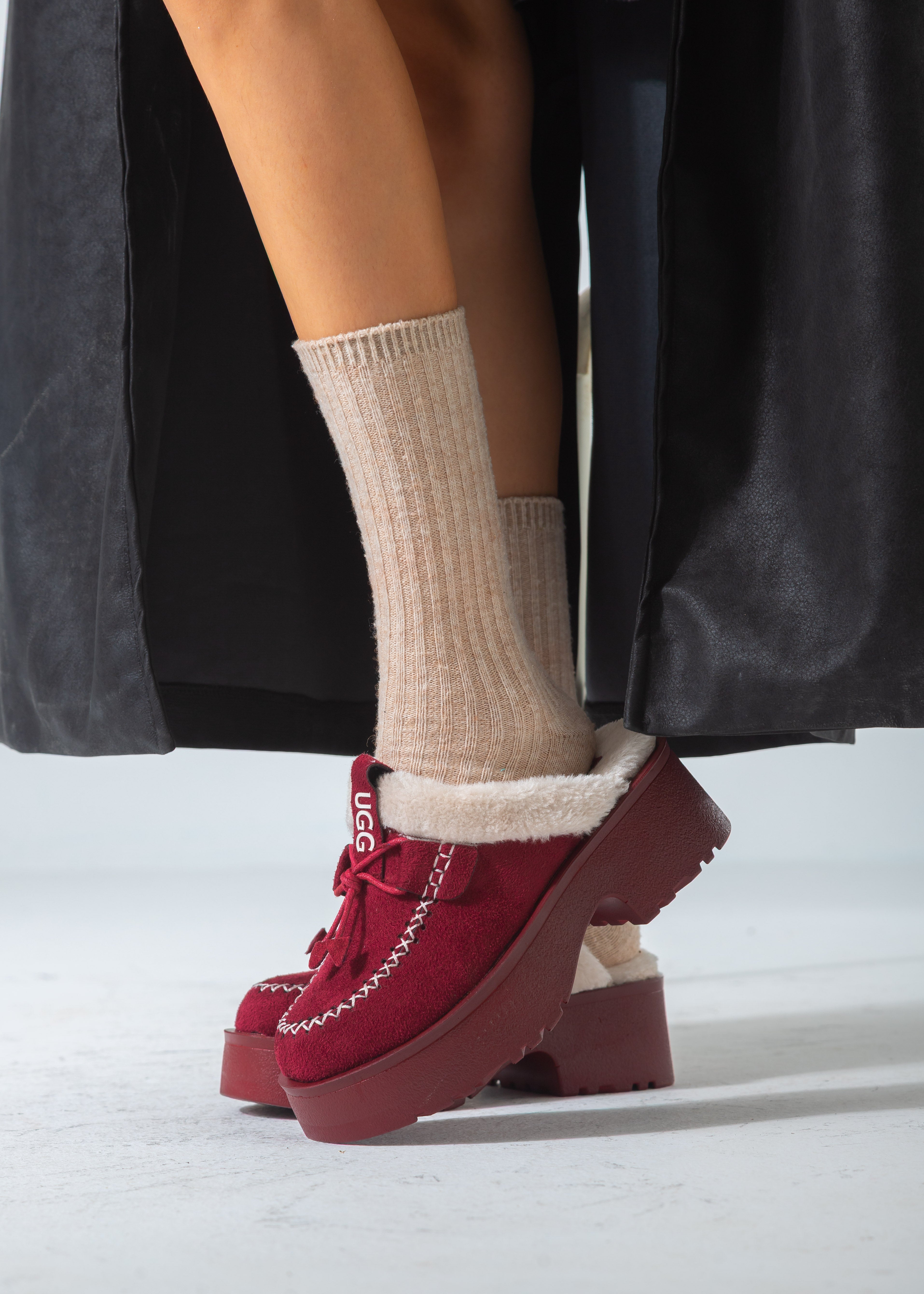 Lace-Up Moccasin Platform Clog-marron