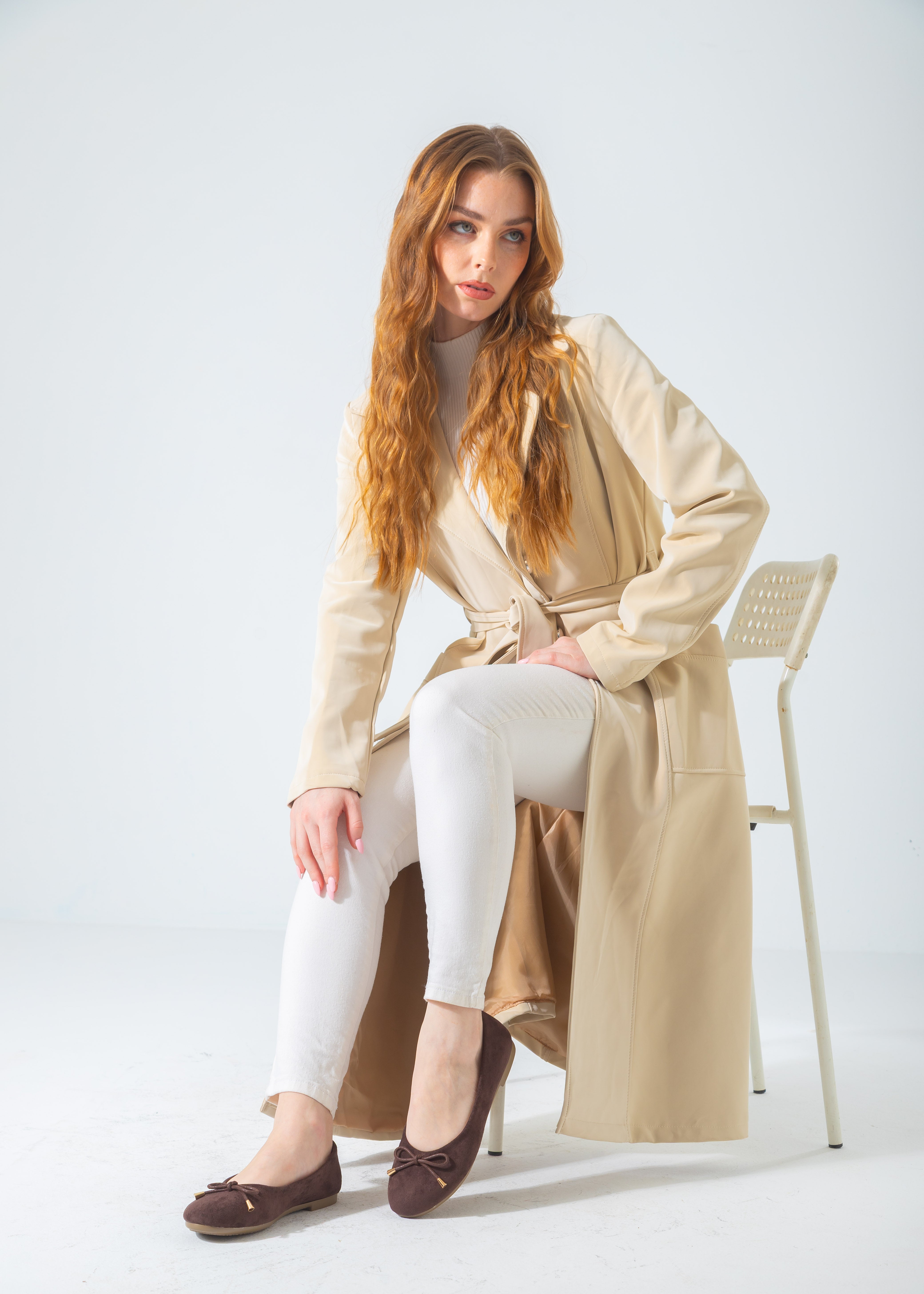 Suede Bow Ballet Flat-brown