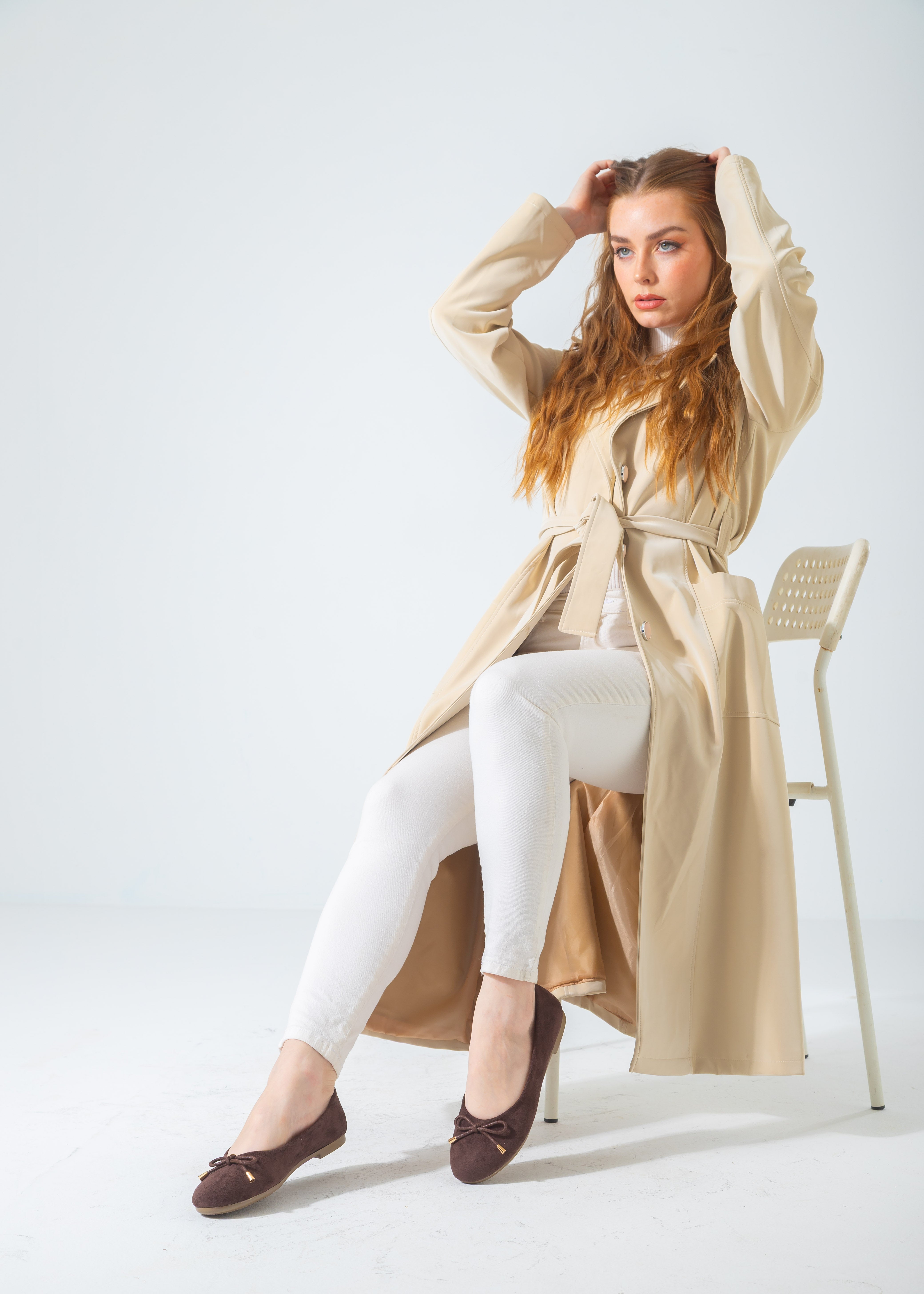 Suede Bow Ballet Flat-brown