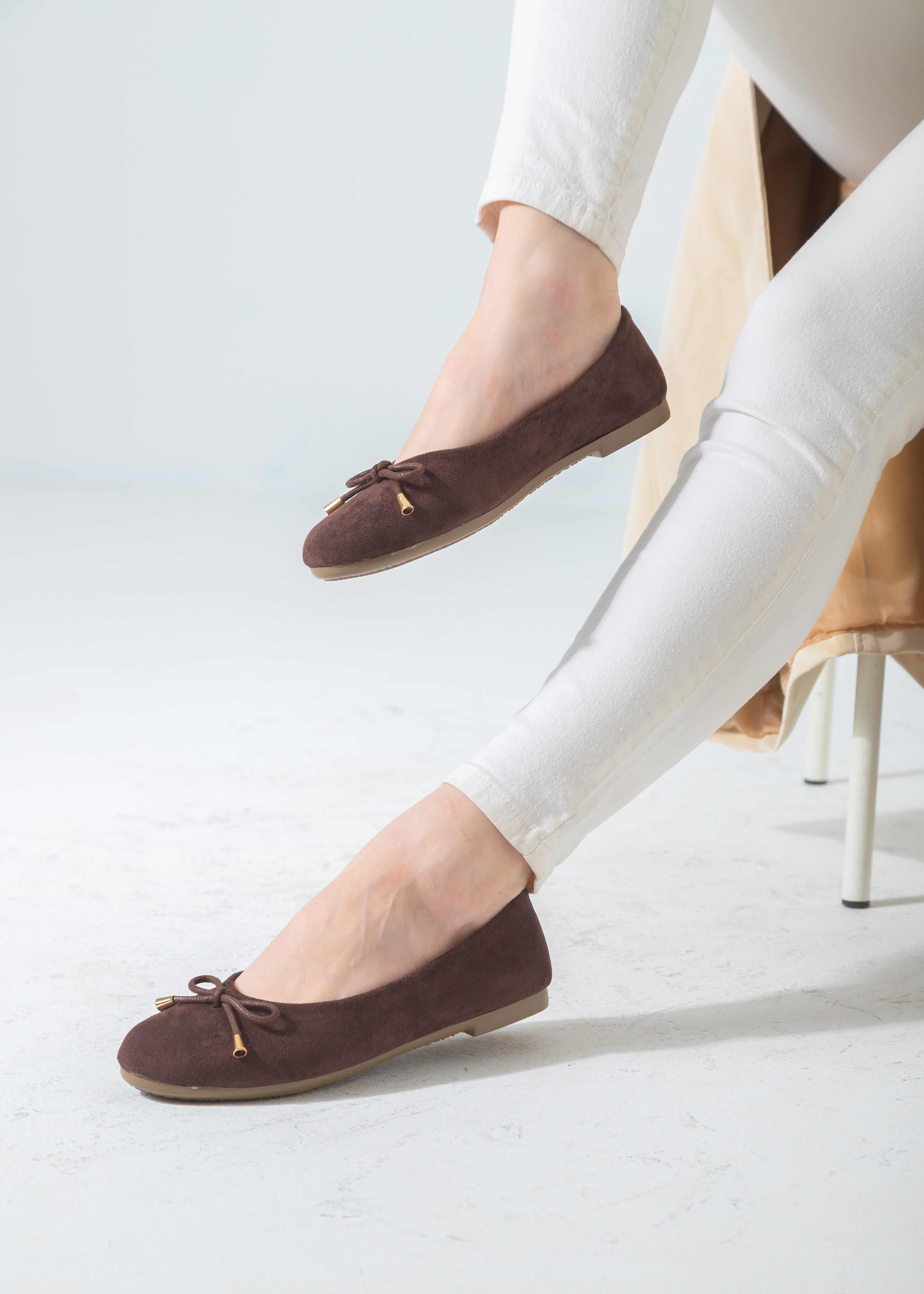 Suede Bow Ballet Flat-brown