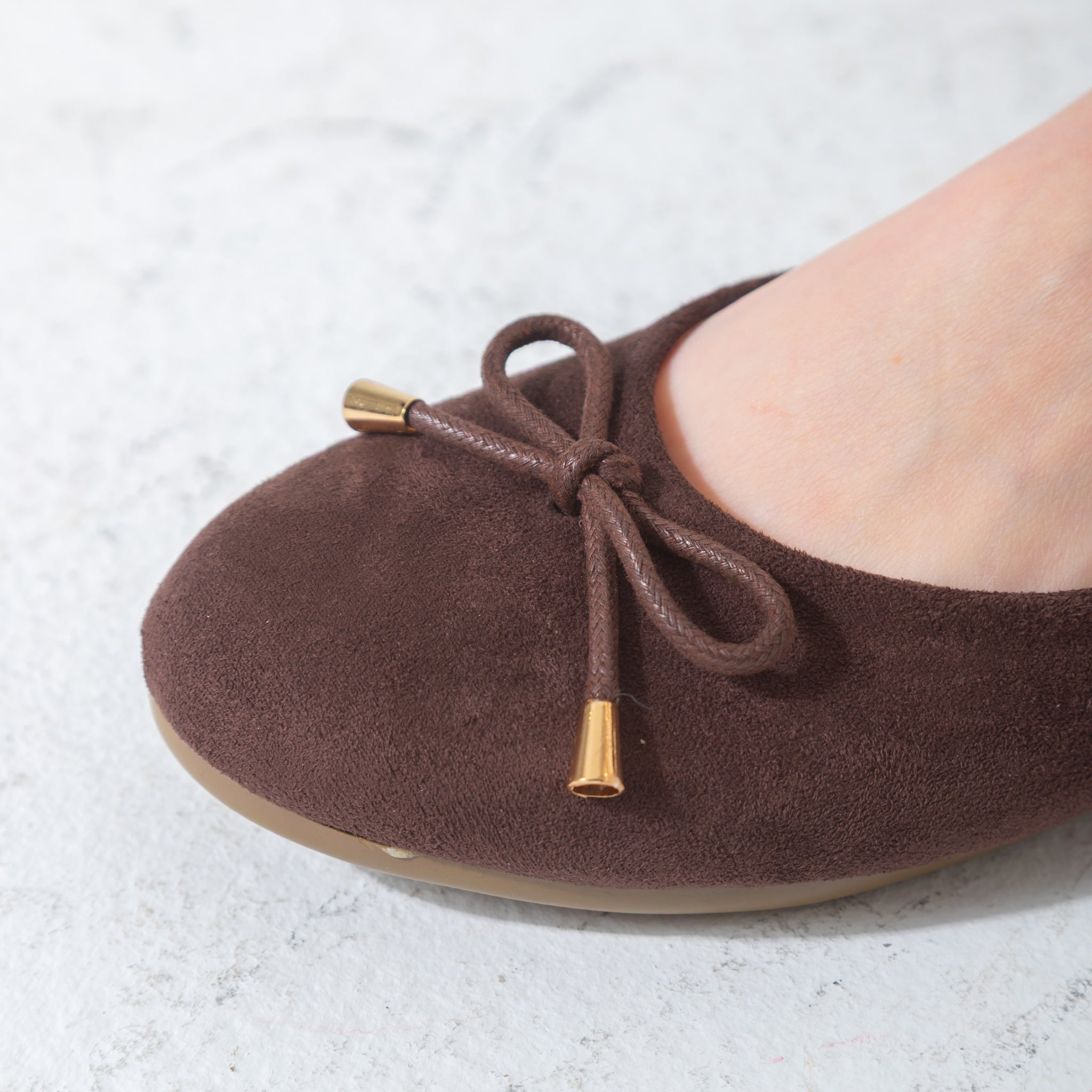 Suede Bow Ballet Flat-brown