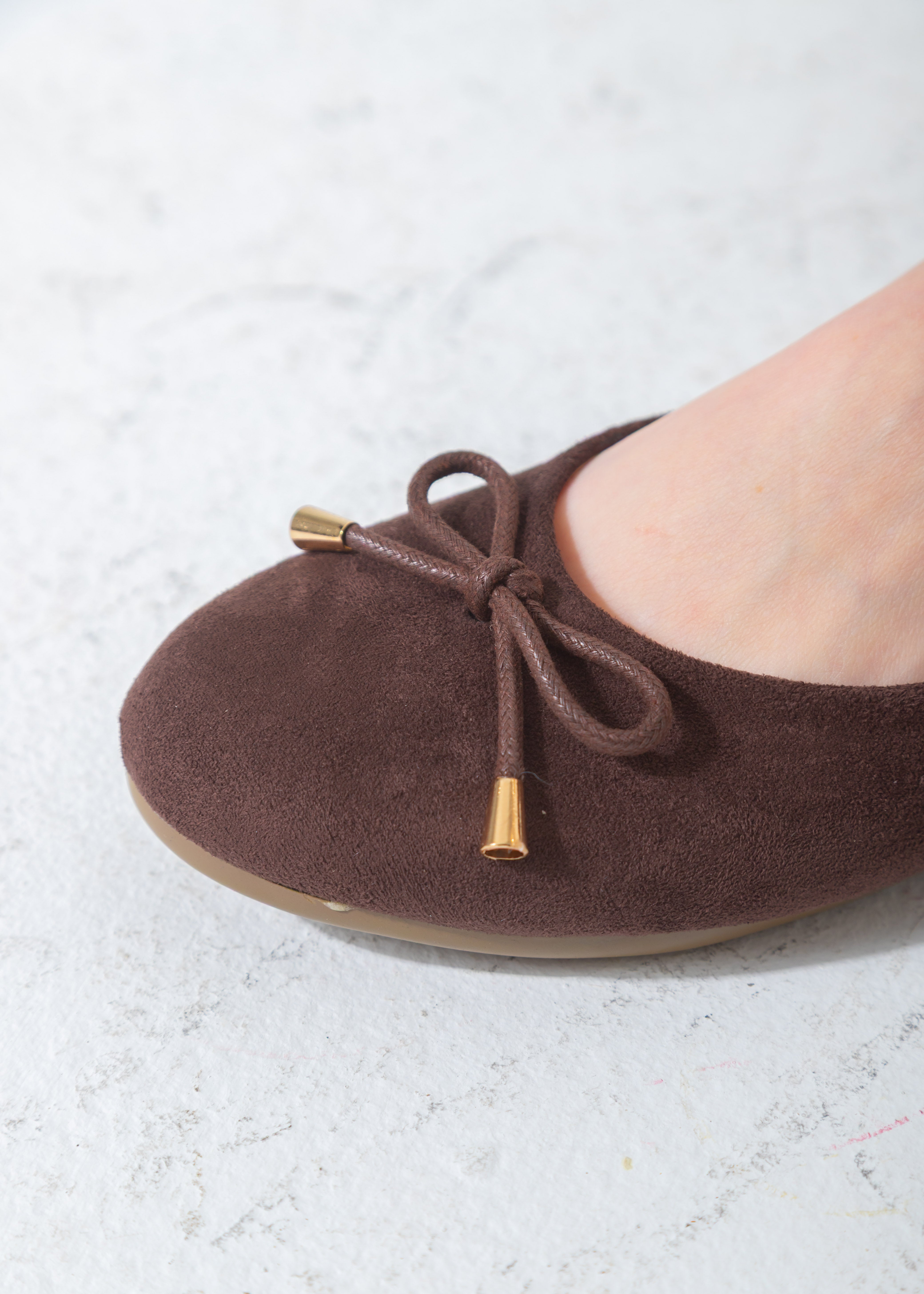 Suede Bow Ballet Flat-brown