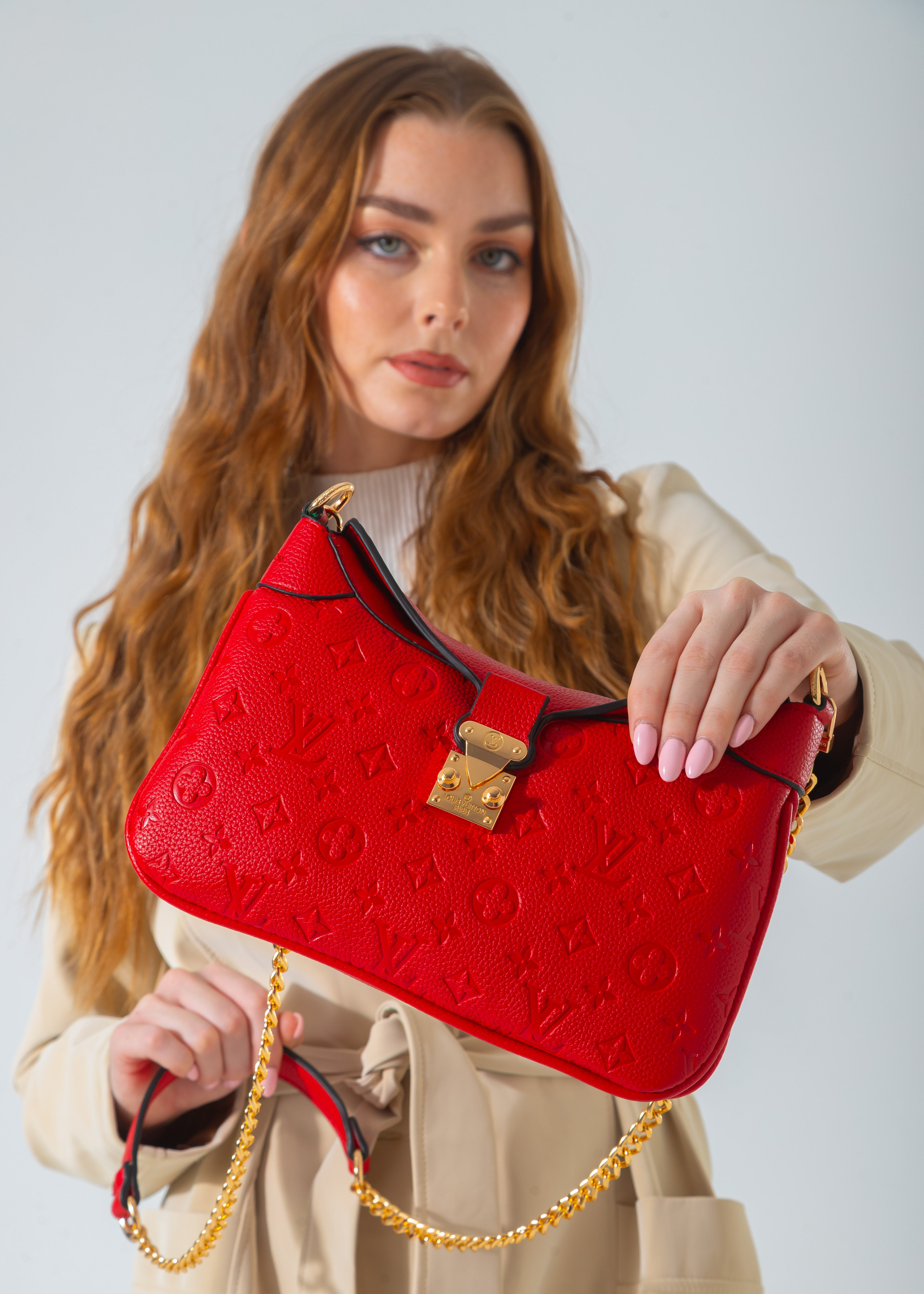 Embossed Chain Shoulder Bag-red