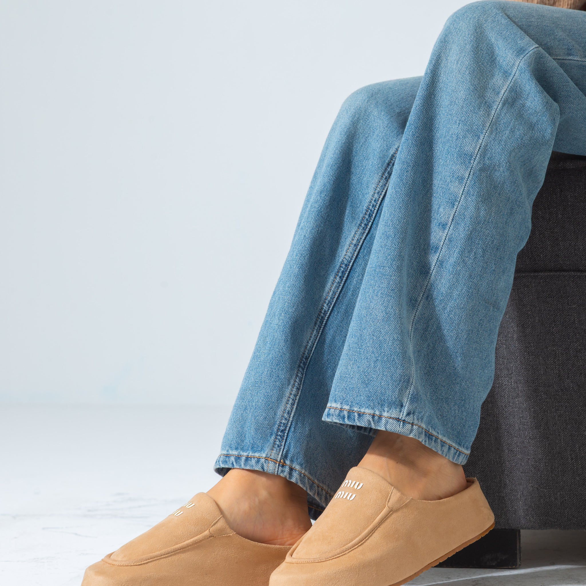 Suede Moccasin Backless Clogs-beige