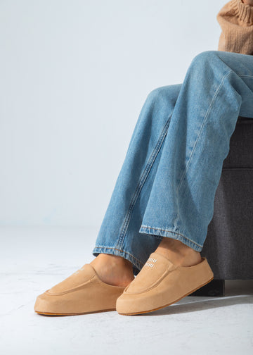 Suede Moccasin Backless Clogs-beige