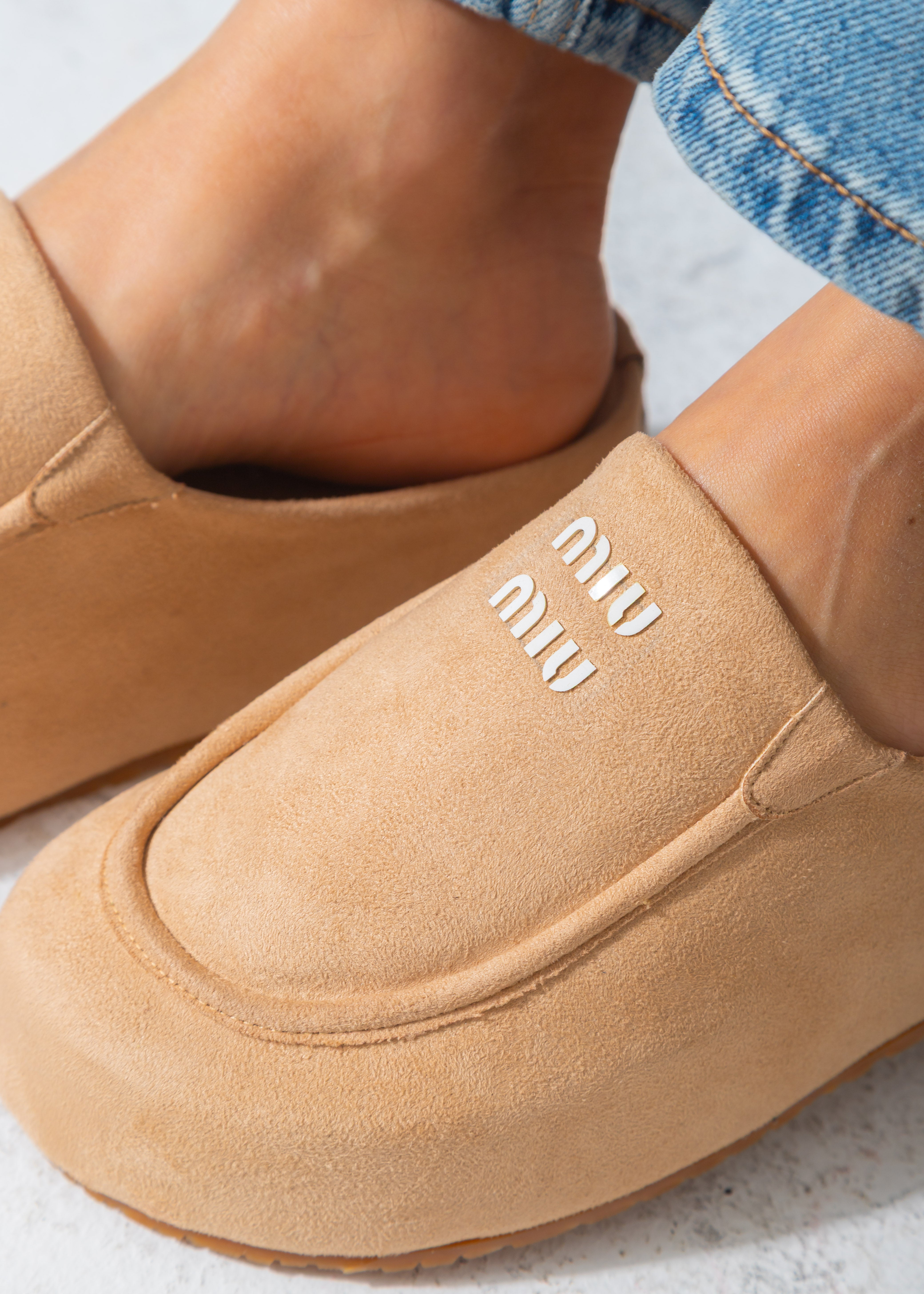 Suede Moccasin Backless Clogs-beige