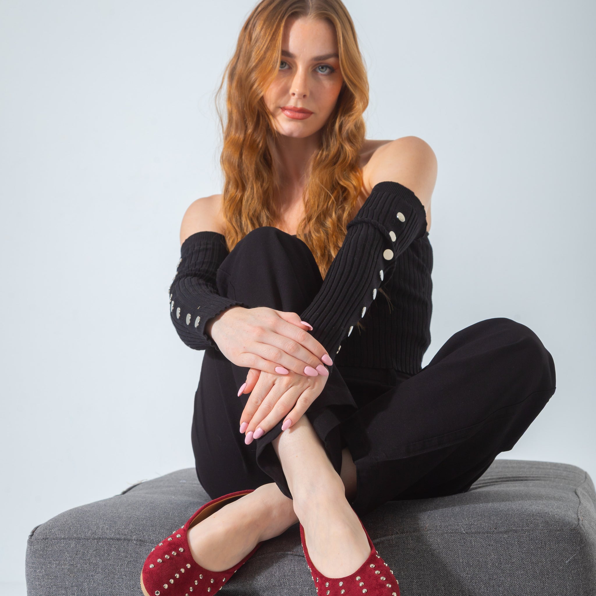 Studded Ballet Flat-marron