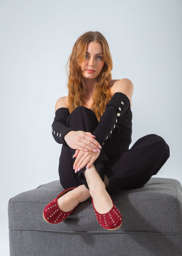 Studded Ballet Flat-marron