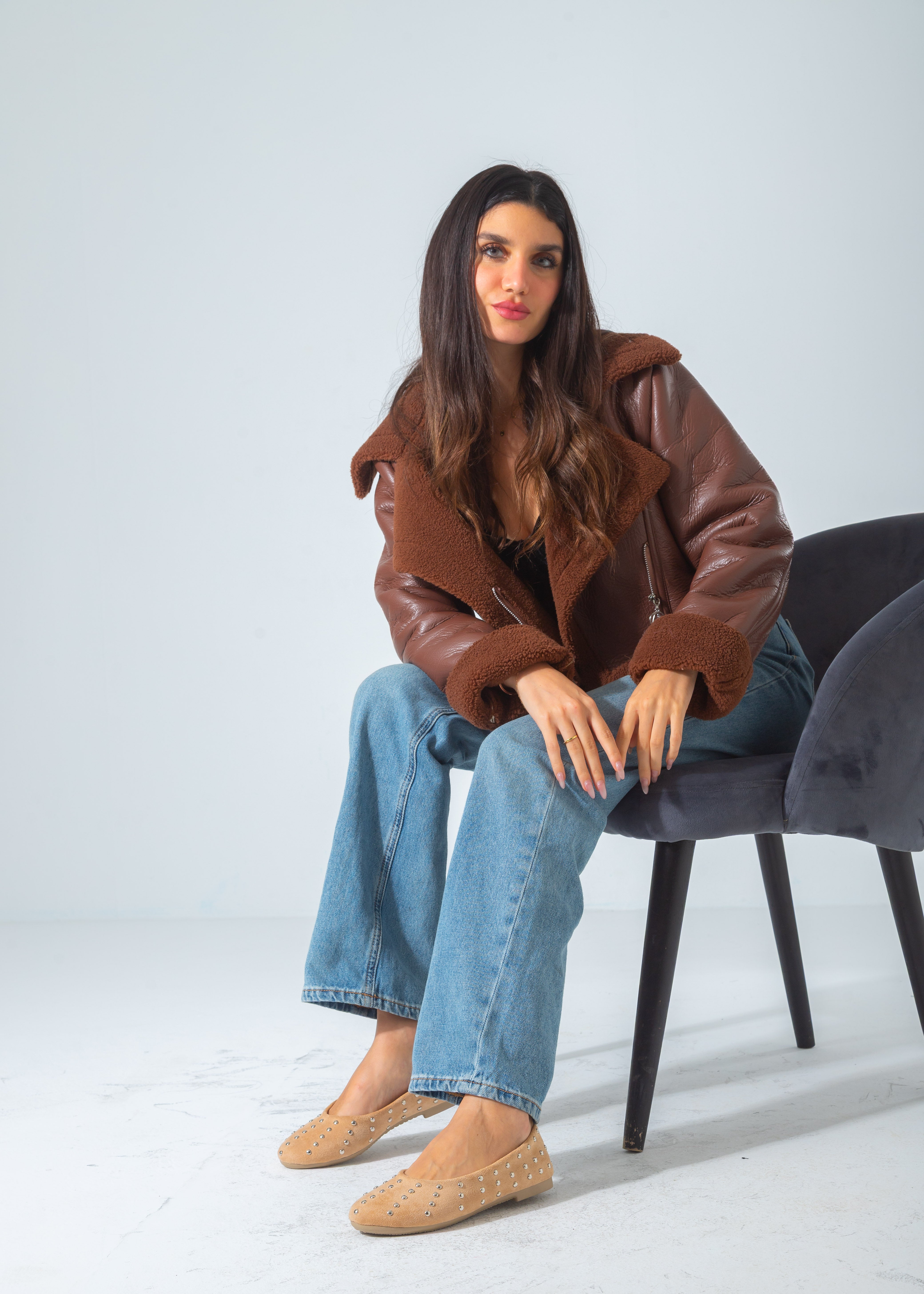 Studded Ballet Flat-beige