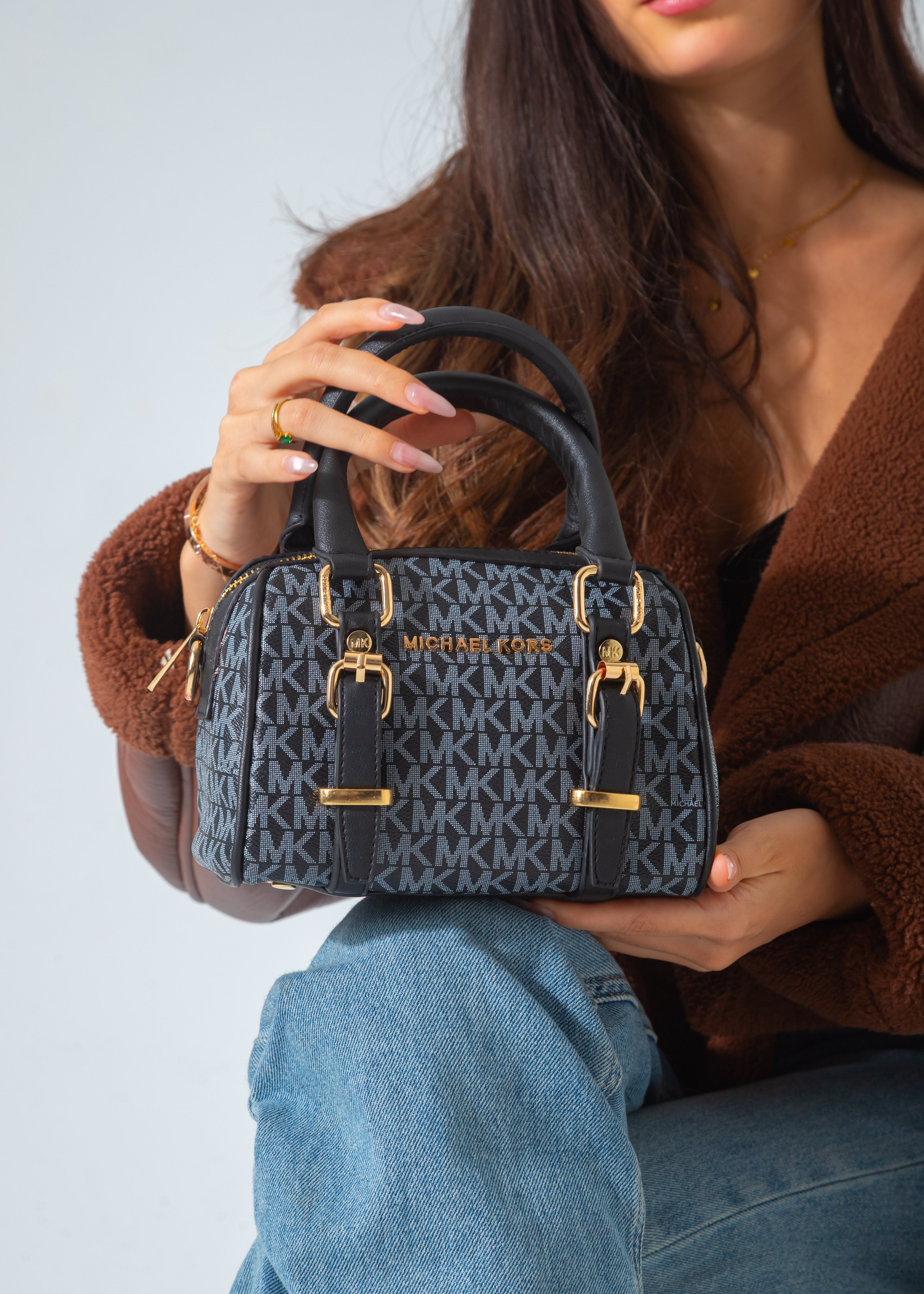 MK Logo Print Mini Barrel Bag-dark blue