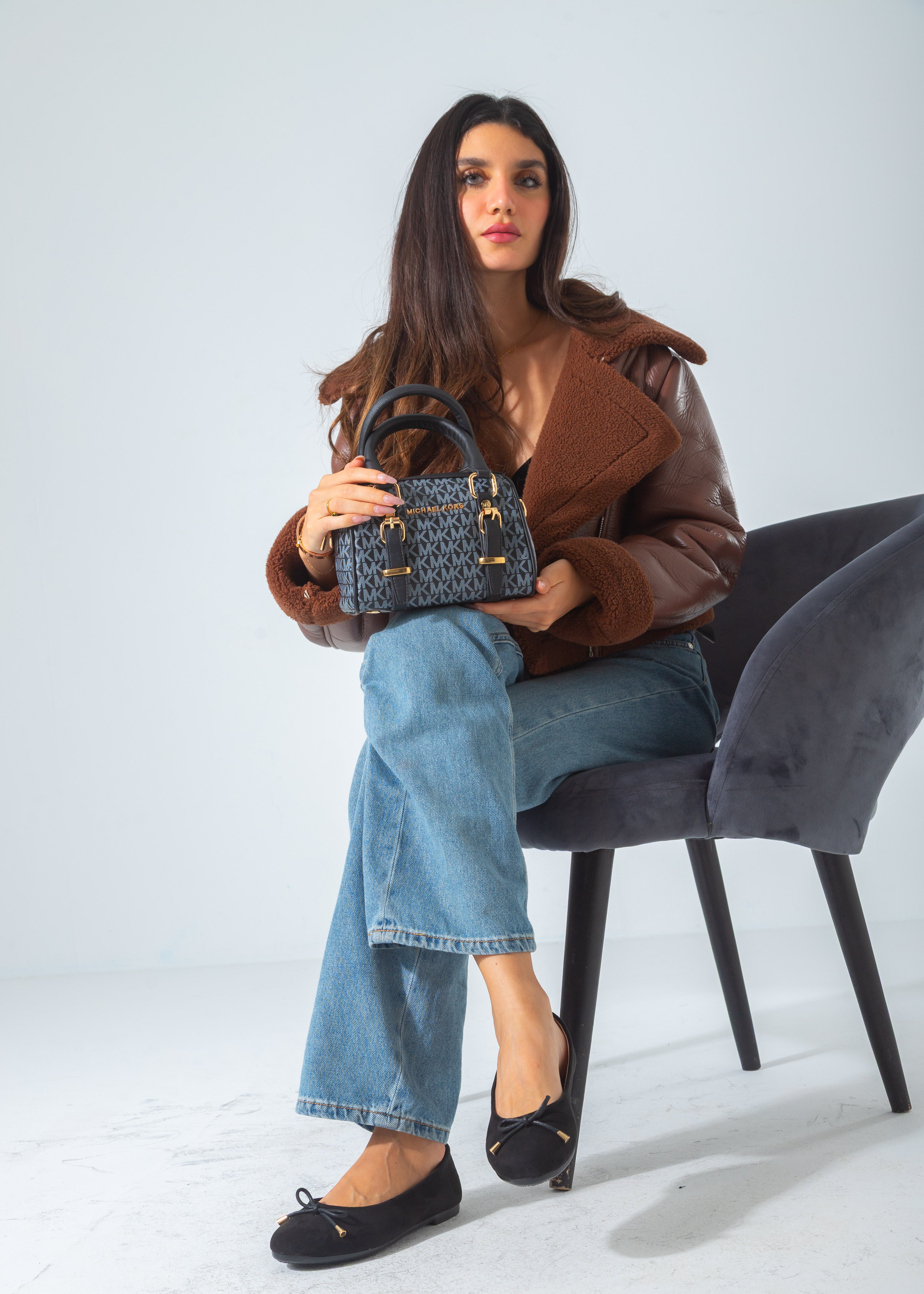 MK Logo Print Mini Barrel Bag-dark blue