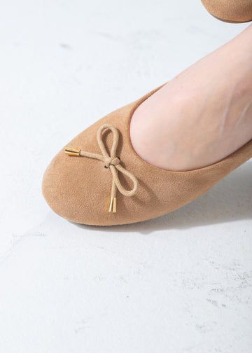 Suede Bow Ballet Flat-beige