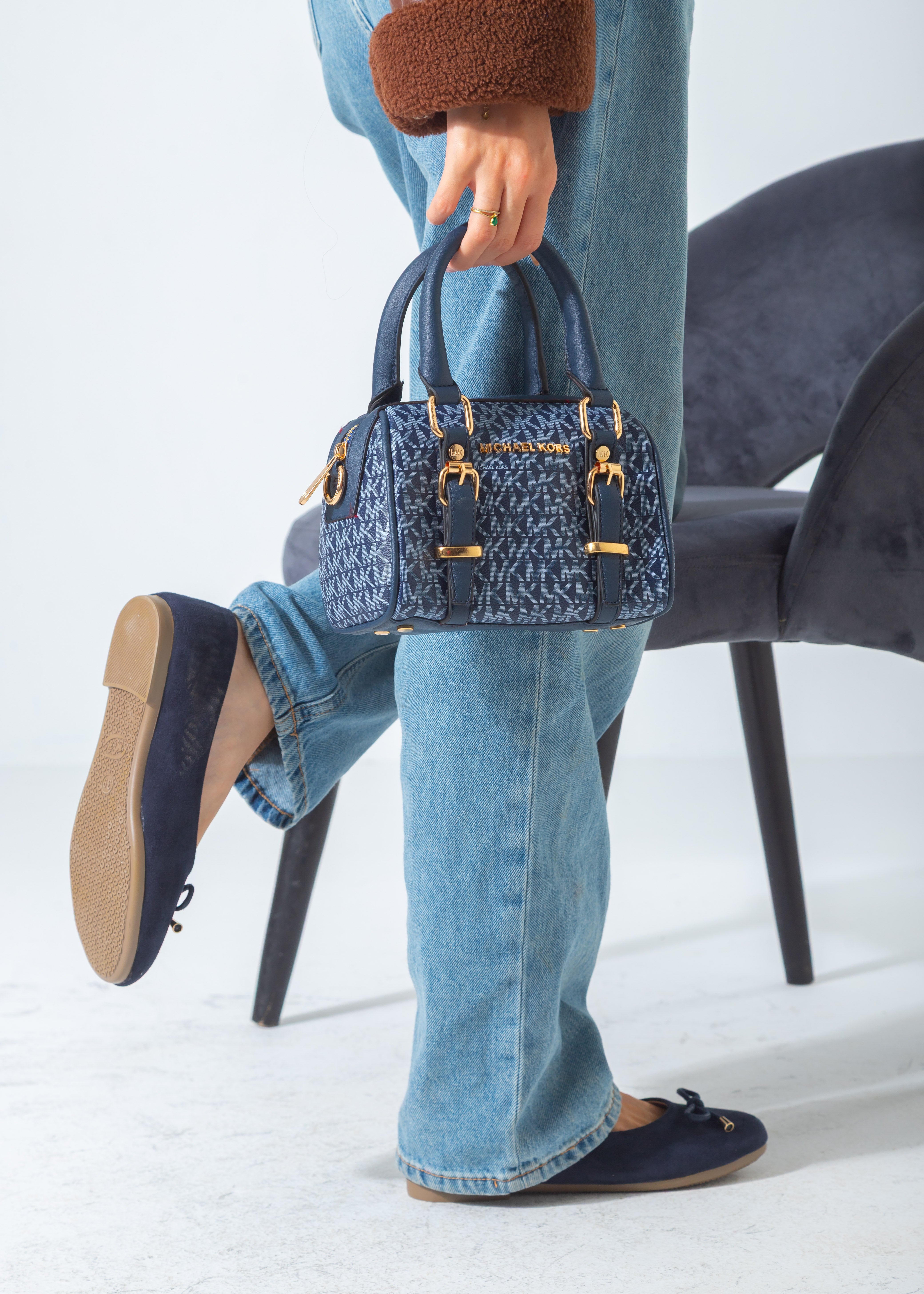 MK Logo Print Mini Barrel Bag-blue
