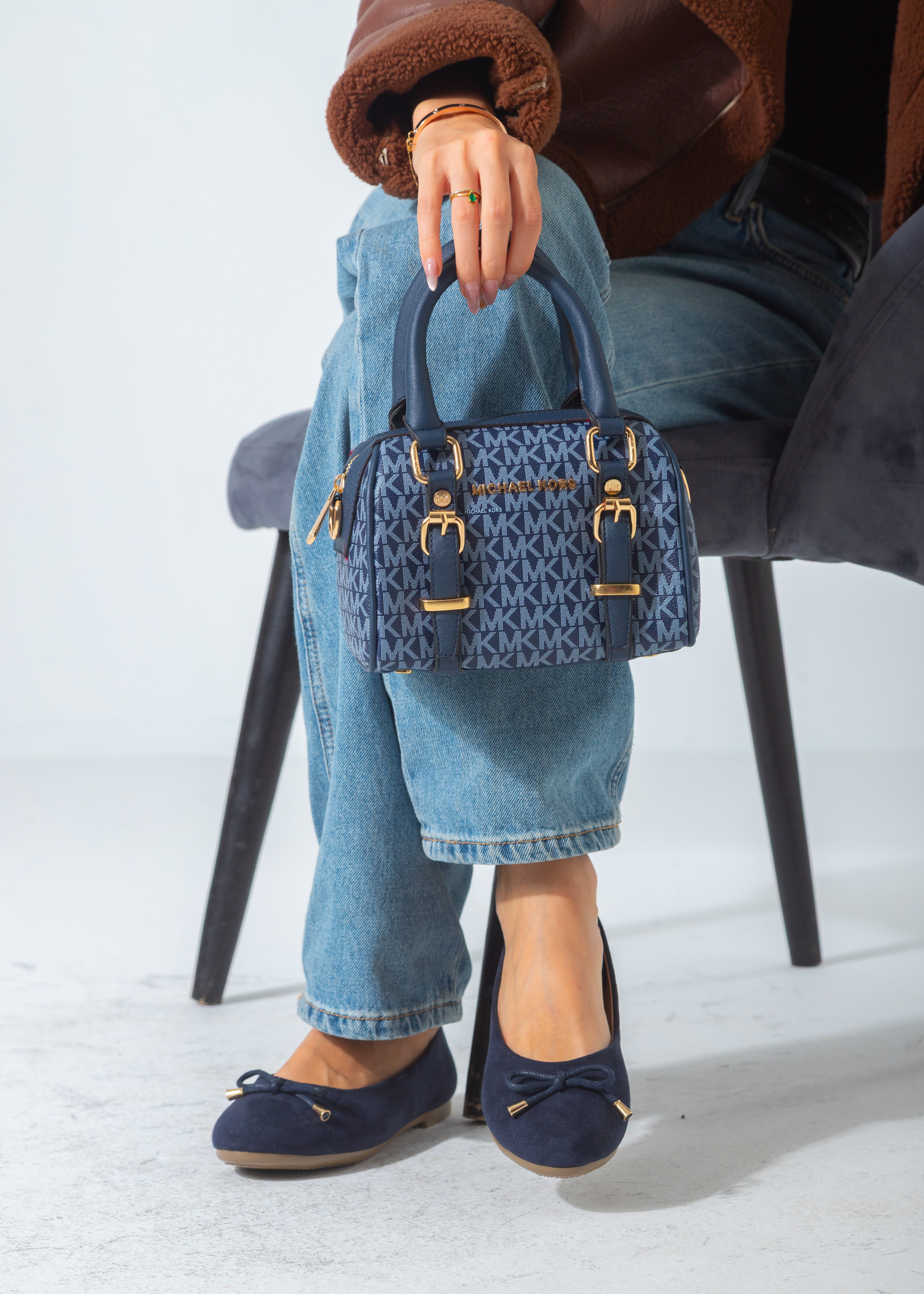 MK Logo Print Mini Barrel Bag-blue