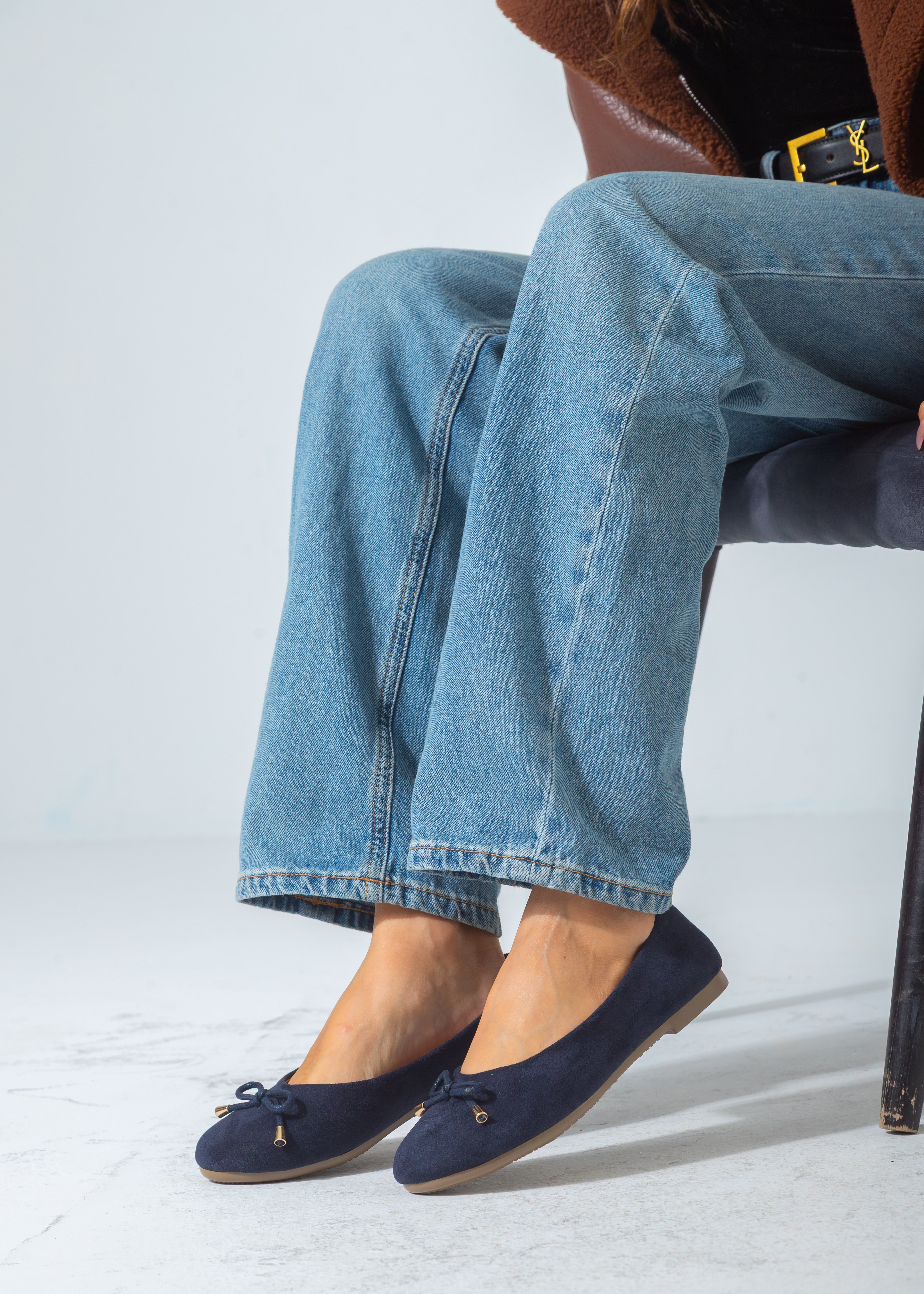 Suede Bow Ballet Flat-dark blue