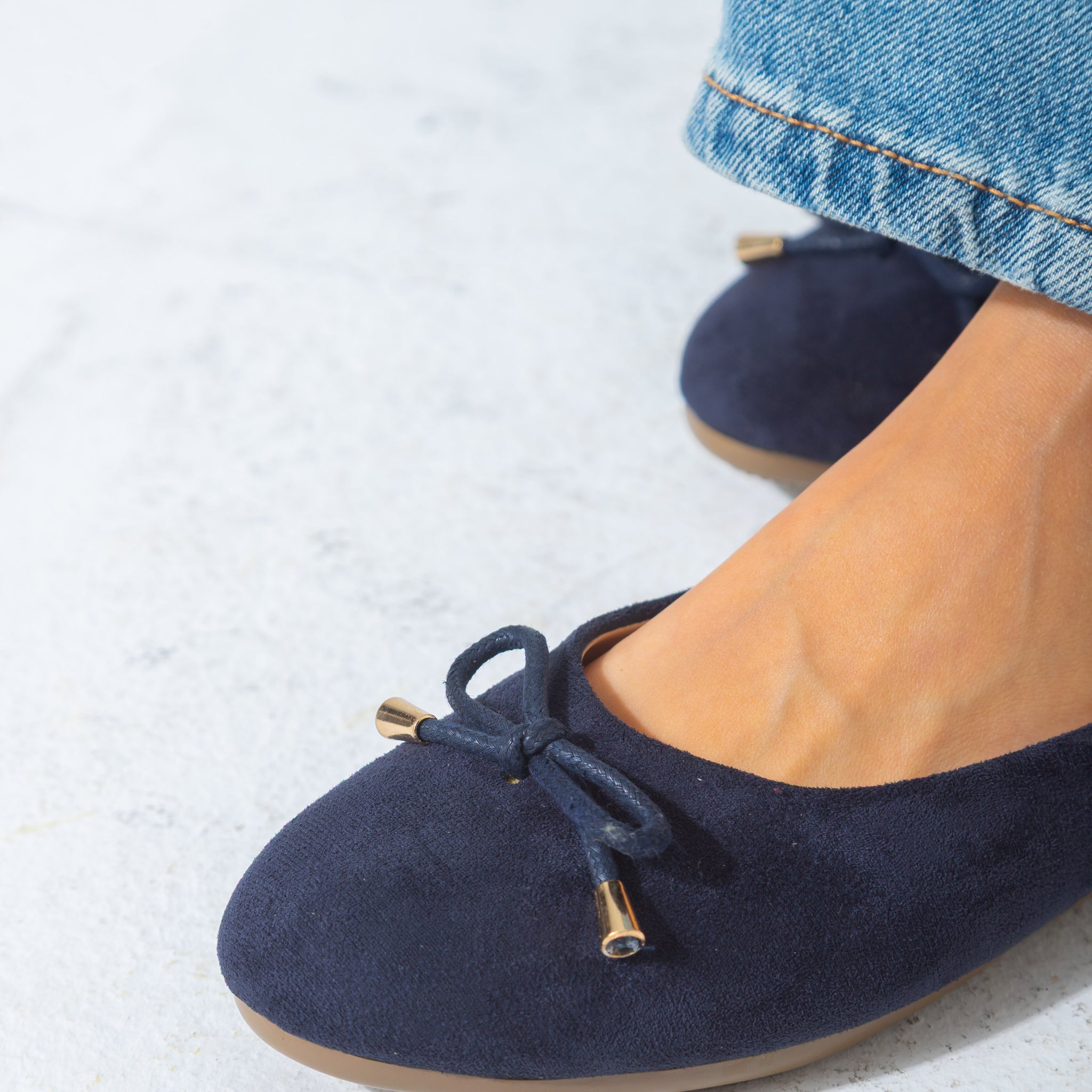 Suede Bow Ballet Flat-dark blue