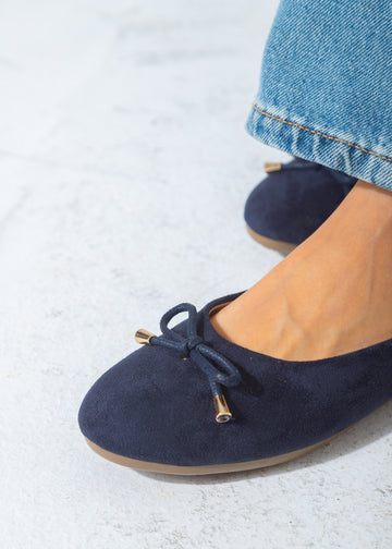 Suede Bow Ballet Flat-dark blue