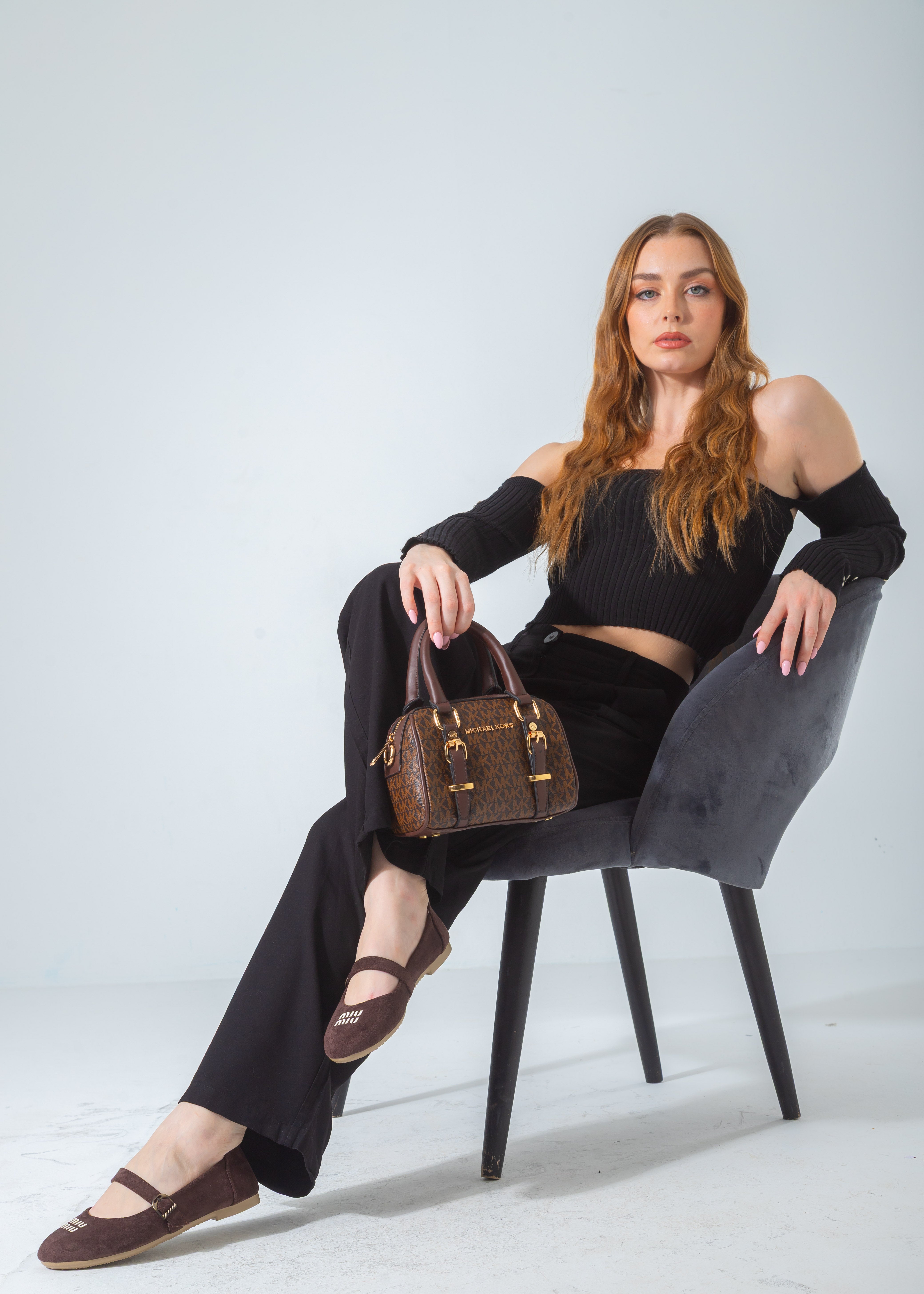 MK Logo Print Mini Barrel Bag-brown