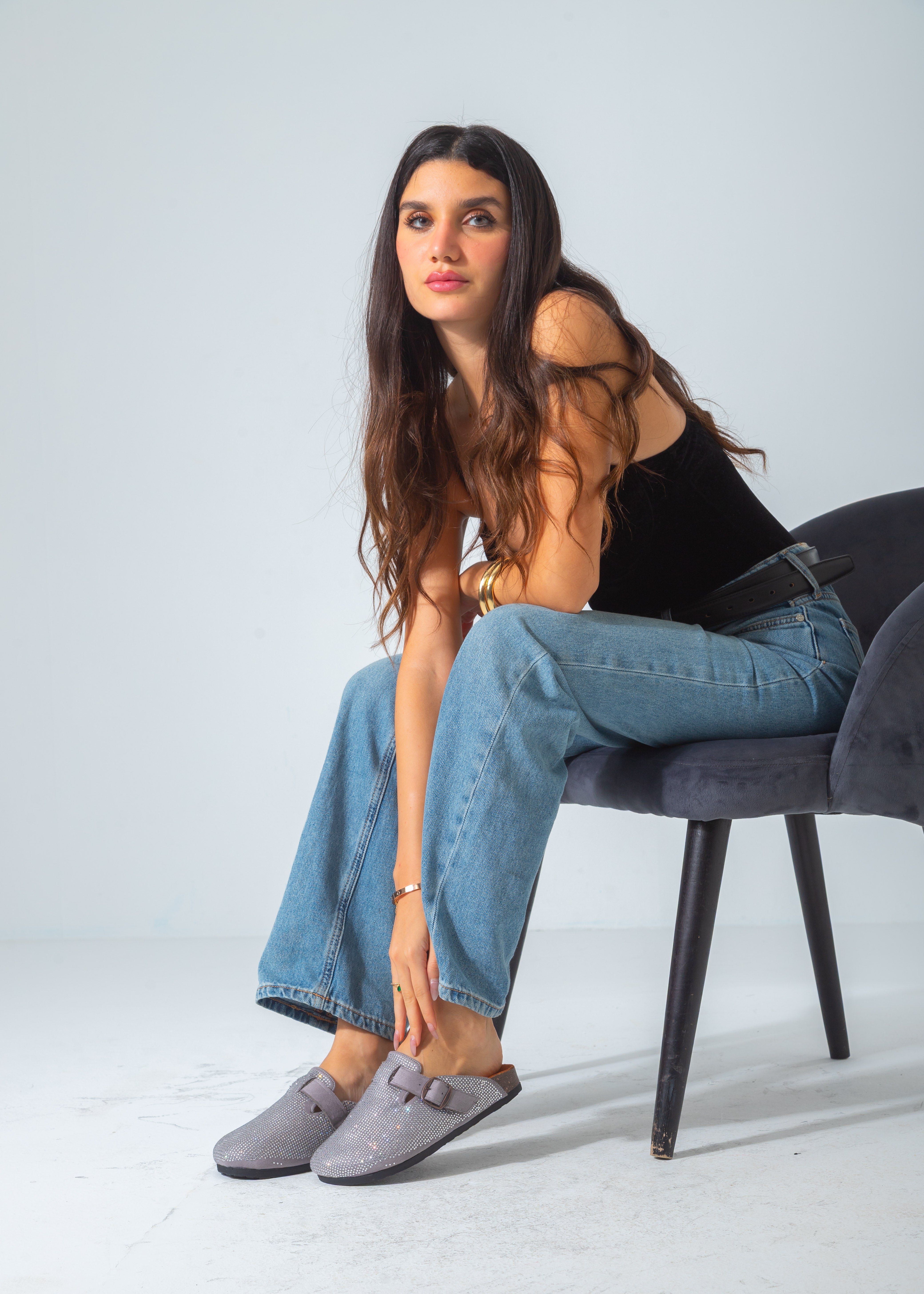 Sparkle Buckle Slip-On Clogs-gray