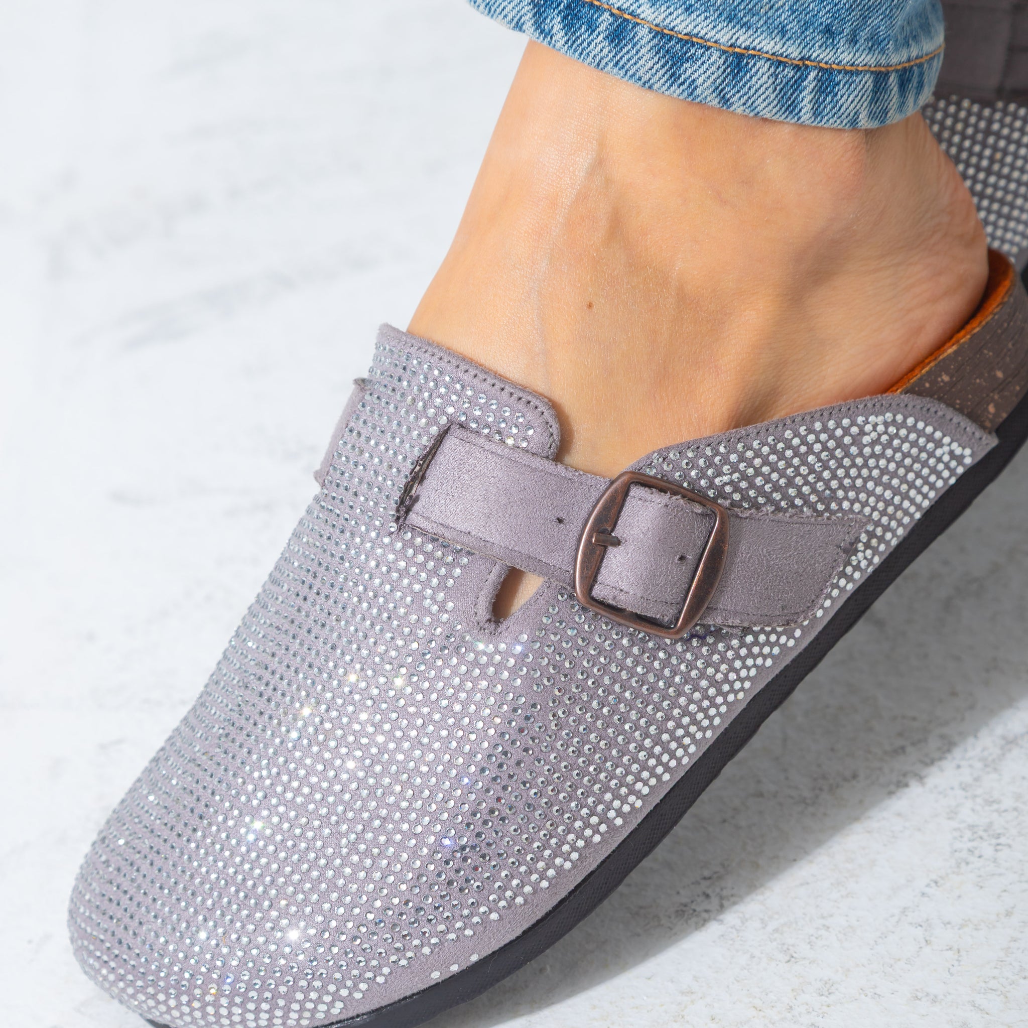 Sparkle Buckle Slip-On Clogs-gray