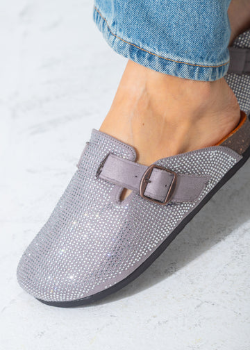 Sparkle Buckle Slip-On Clogs-gray