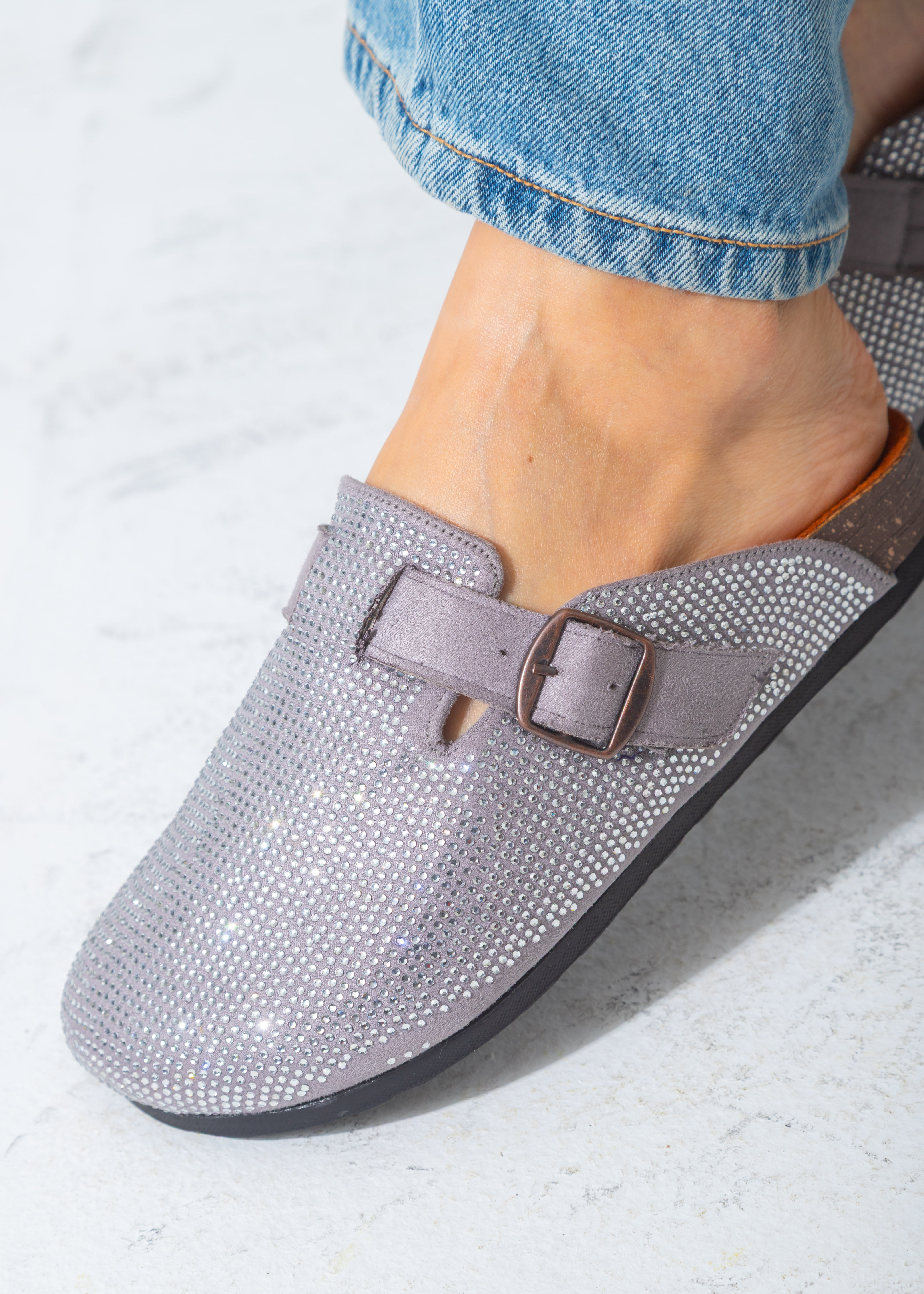 Sparkle Buckle Slip-On Clogs-gray