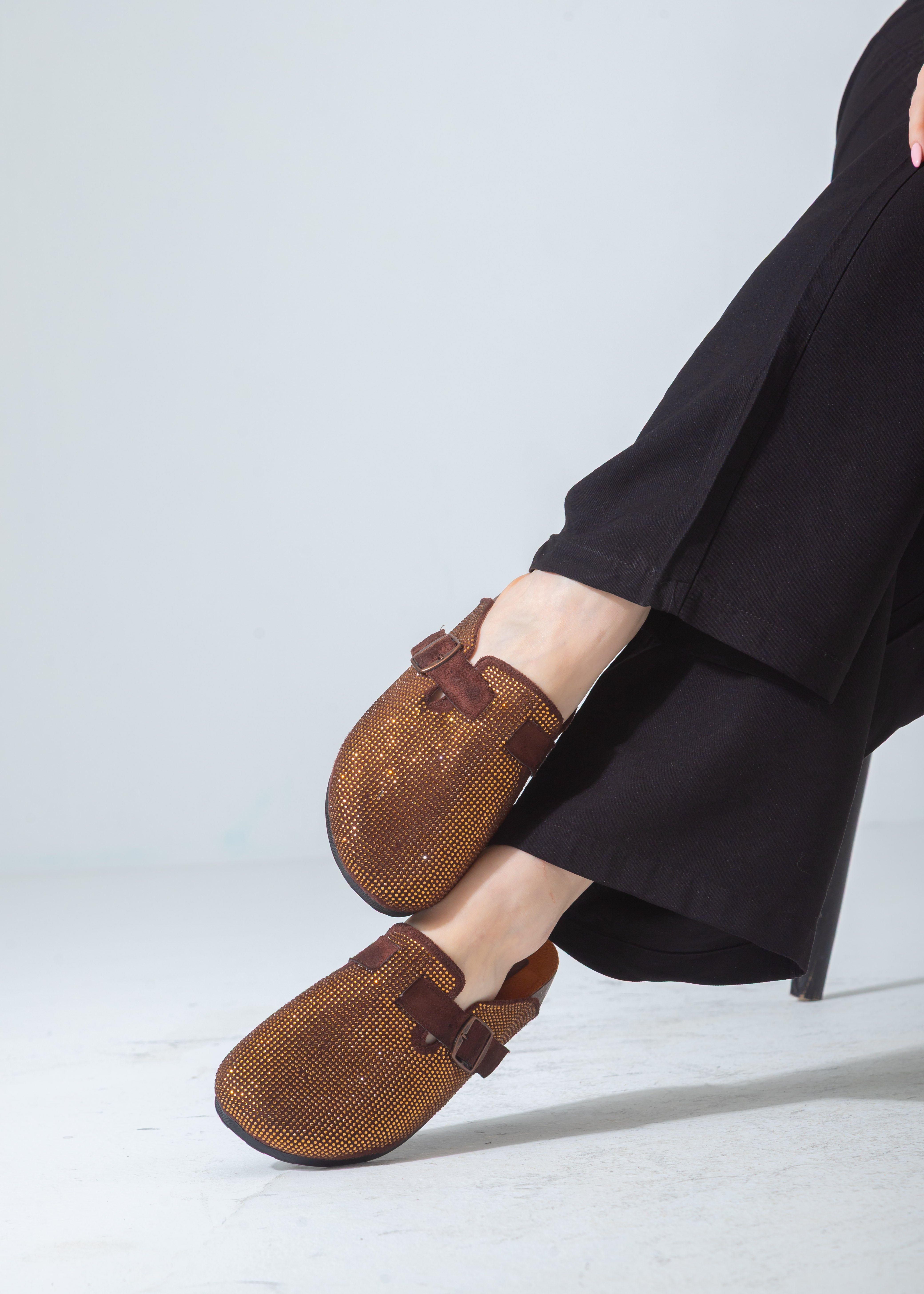 Sparkle Buckle Slip-On Clogs-brown