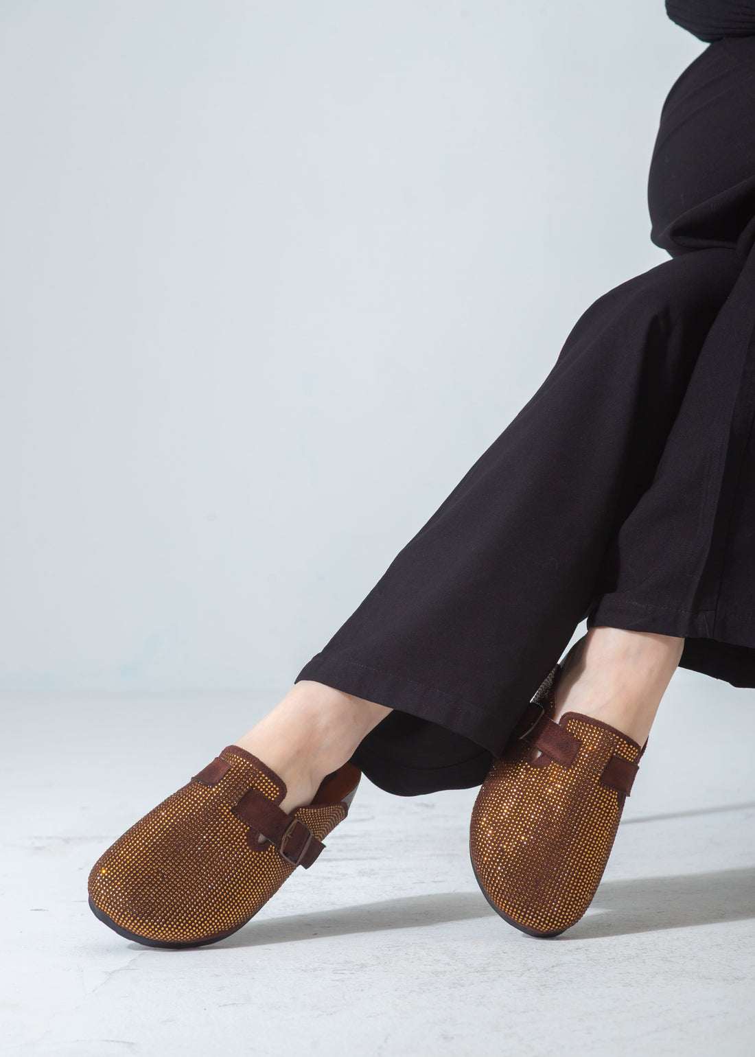 Sparkle Buckle Slip-On Clogs-brown