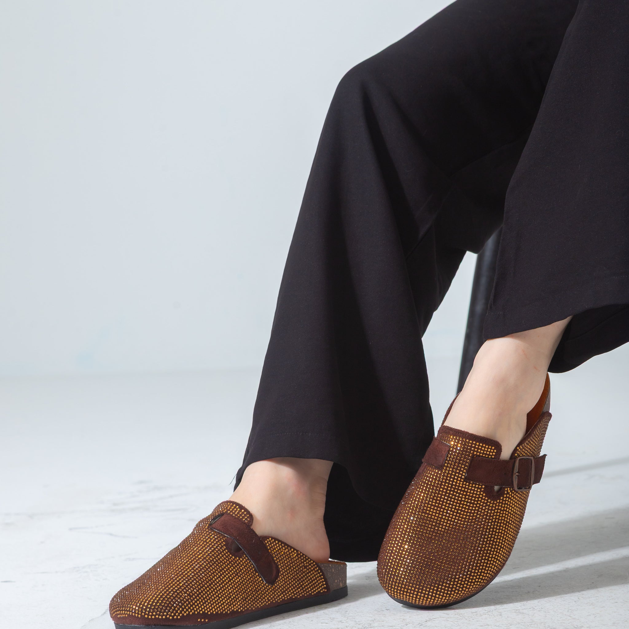 Sparkle Buckle Slip-On Clogs-brown