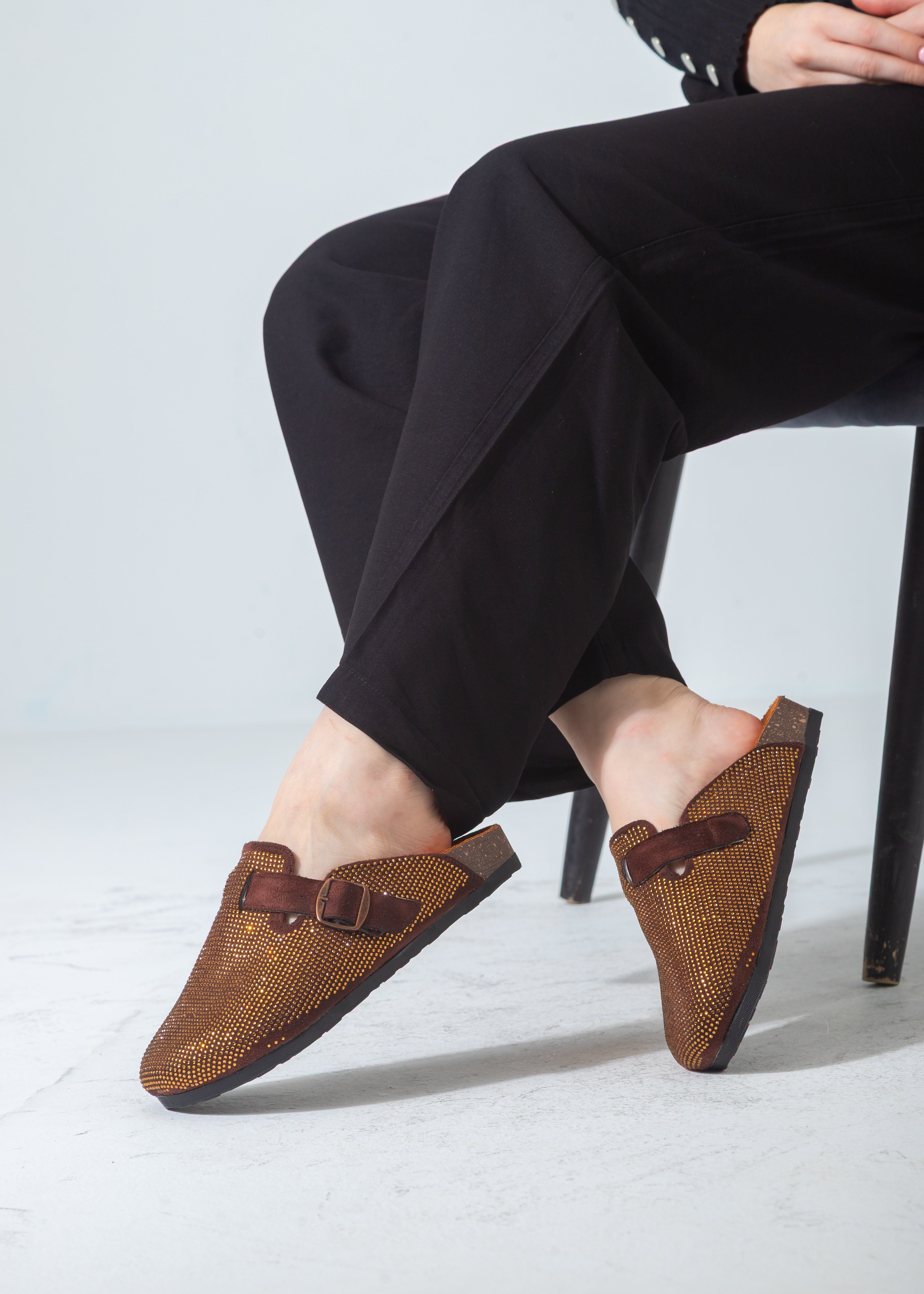 Sparkle Buckle Slip-On Clogs-brown