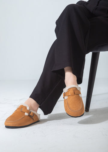 Faux-Fur Buckle Clogs-camel