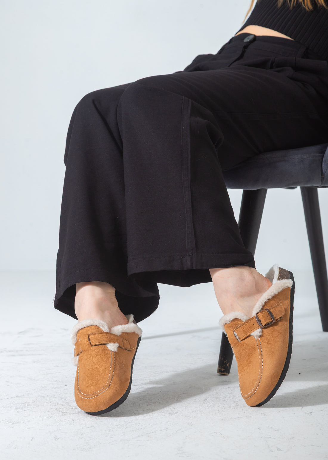 Faux-Fur Buckle Clogs-camel