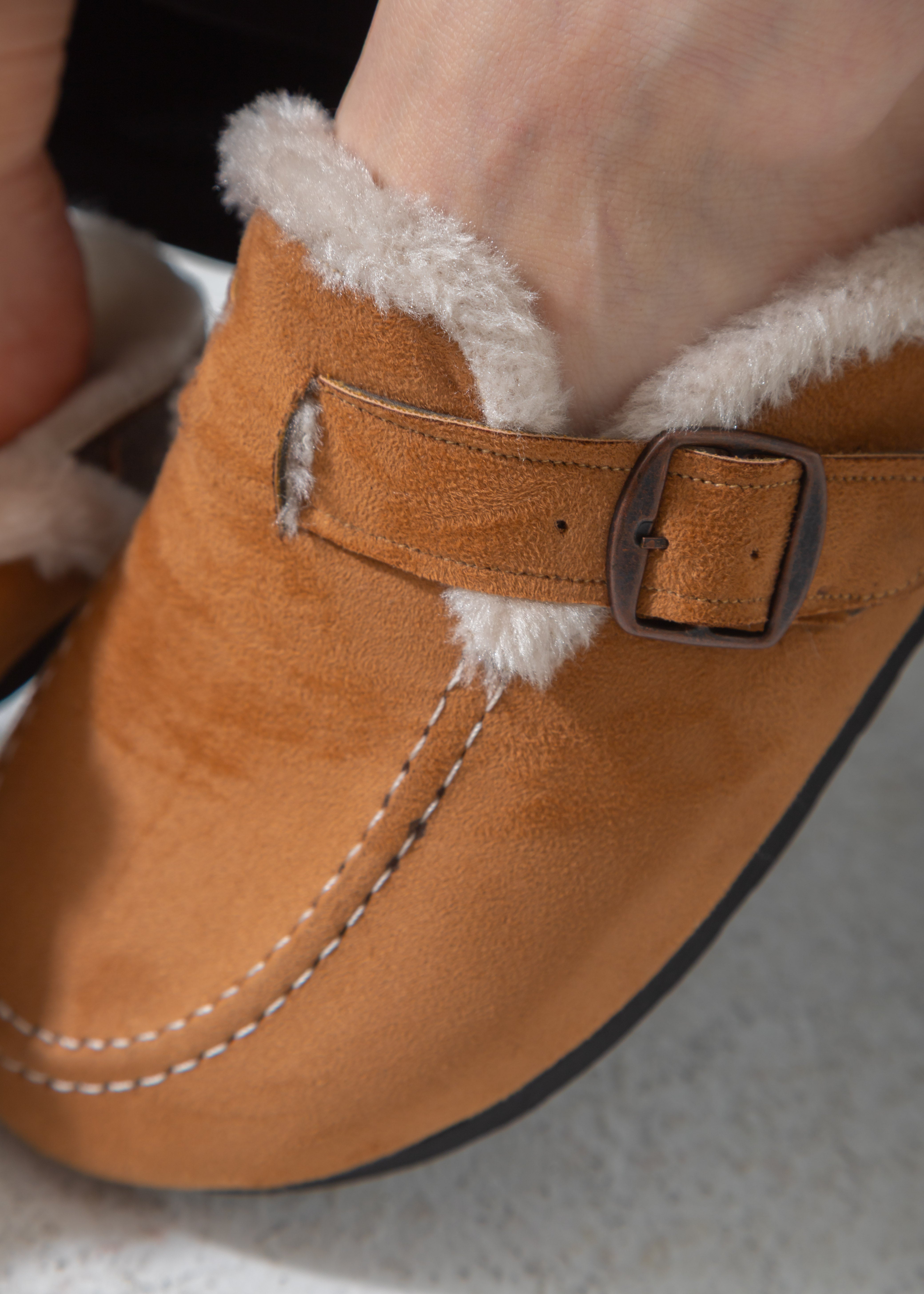 Faux-Fur Buckle Clogs-camel