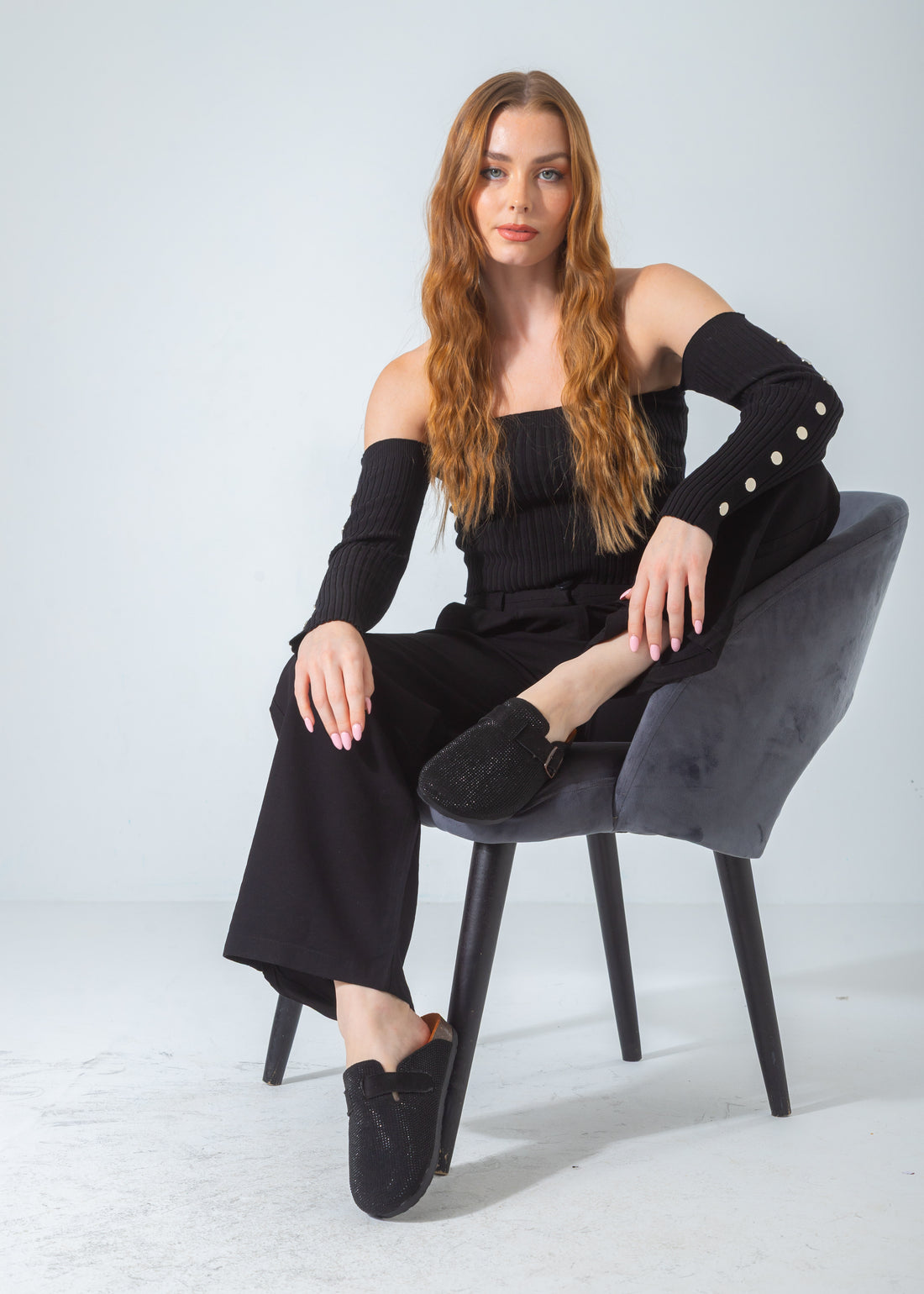 Sparkle Buckle Slip-On Clogs-black