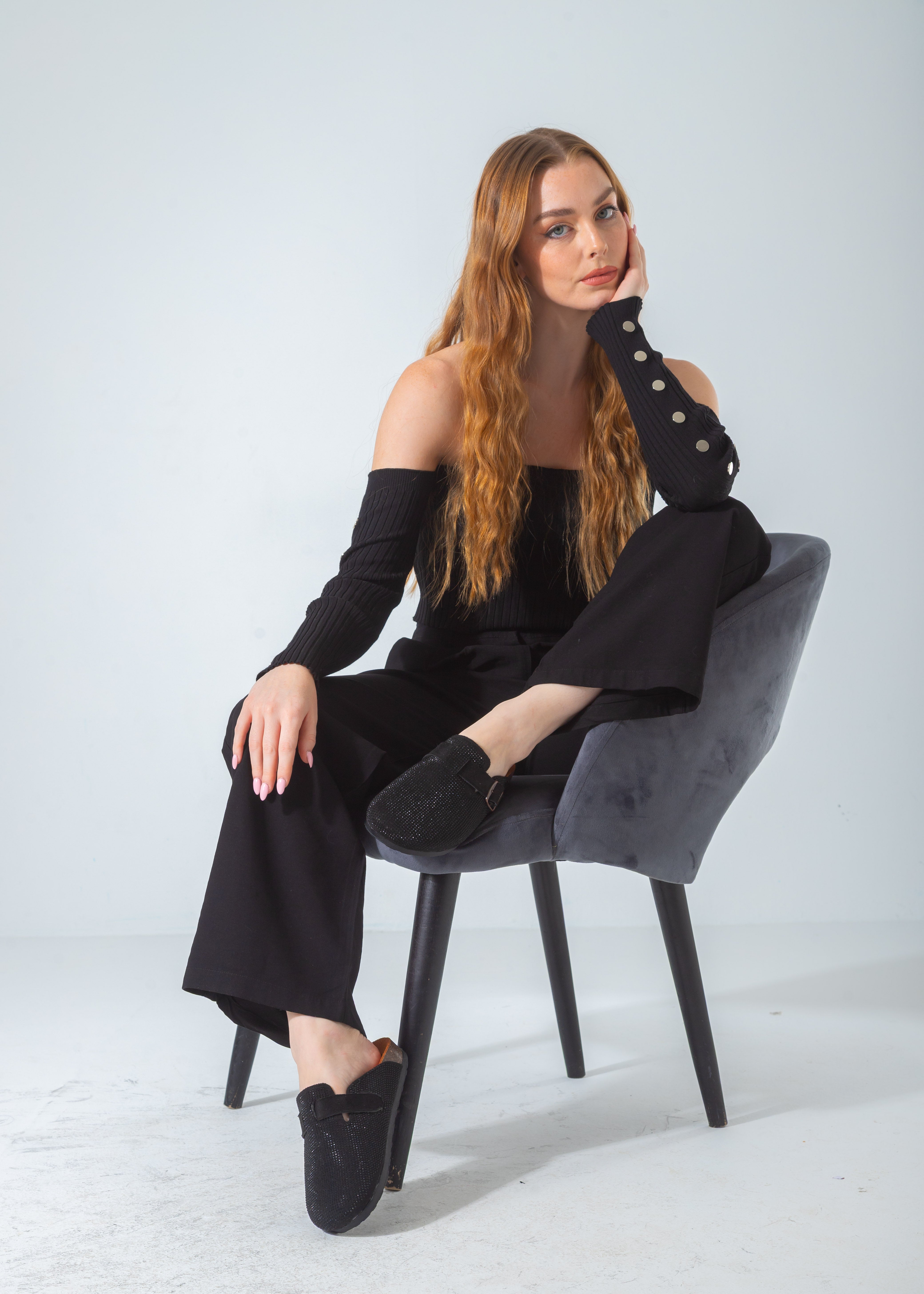 Sparkle Buckle Slip-On Clogs-black