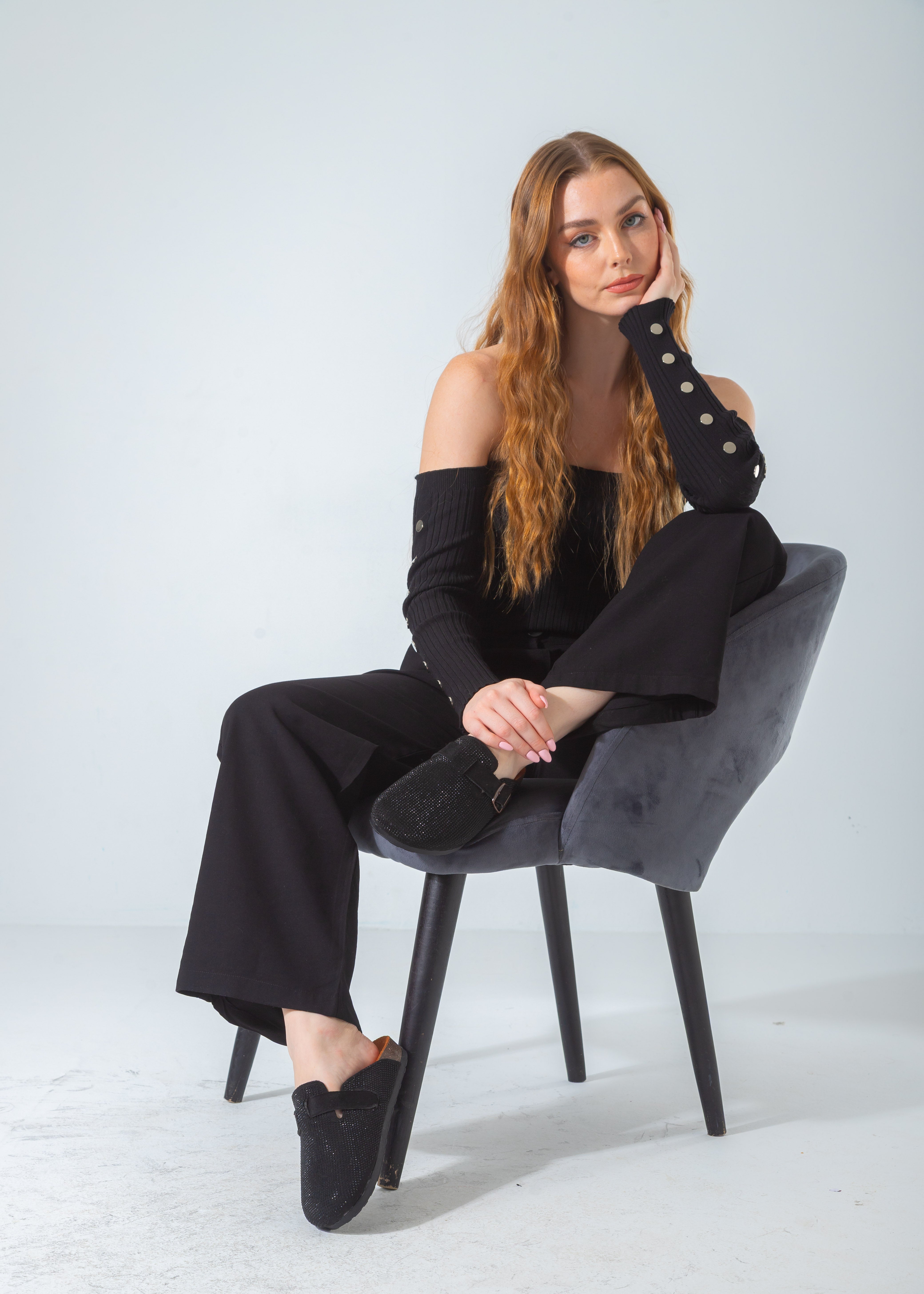 Sparkle Buckle Slip-On Clogs-black