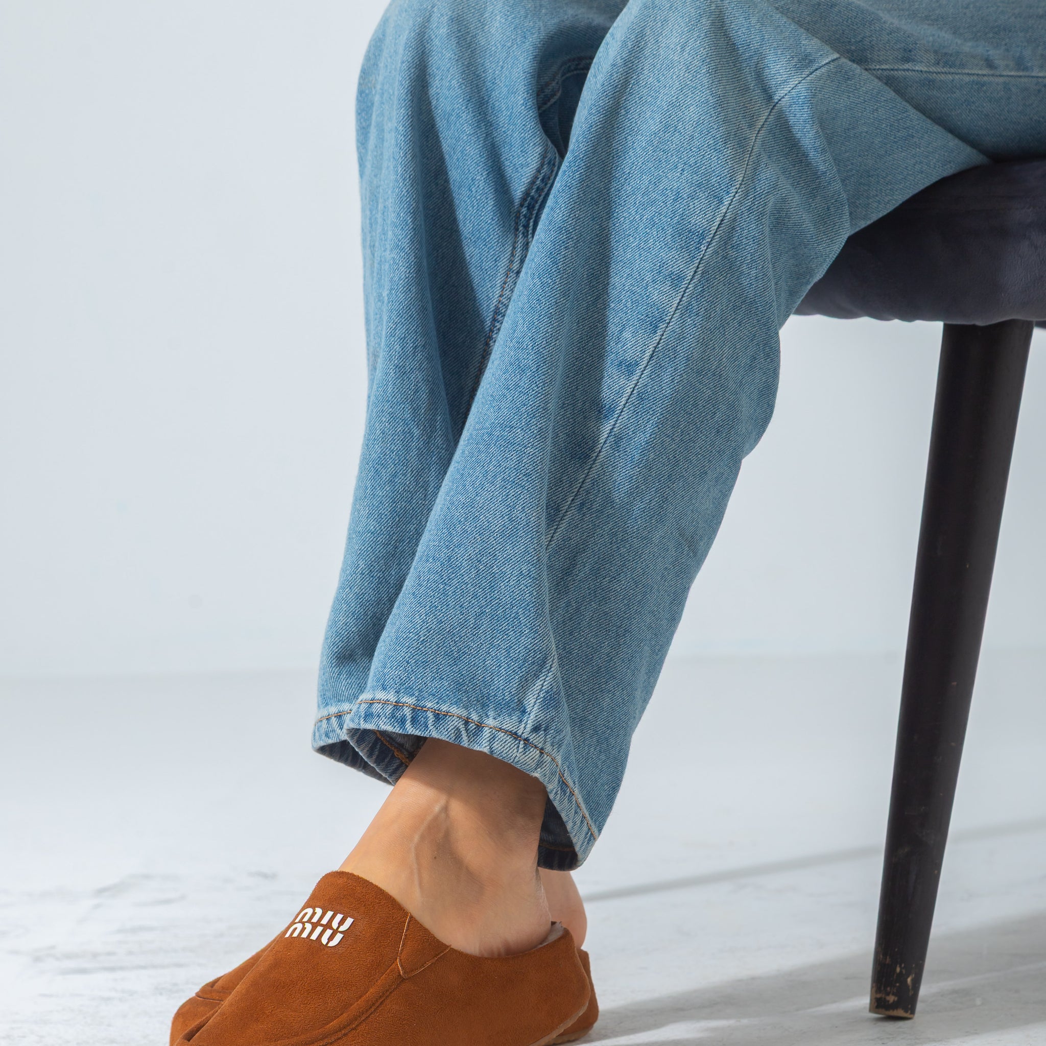 Suede Moccasin Backless Clogs-camel