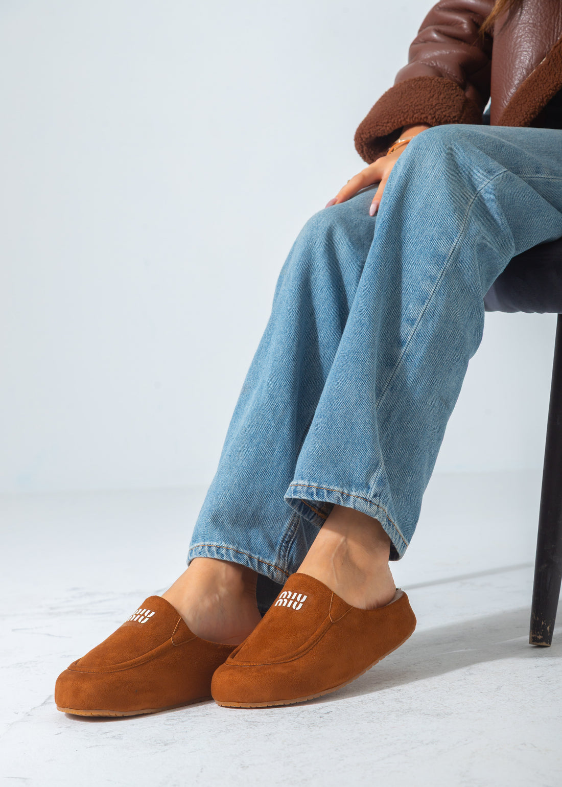 Suede Moccasin Backless Clogs-camel