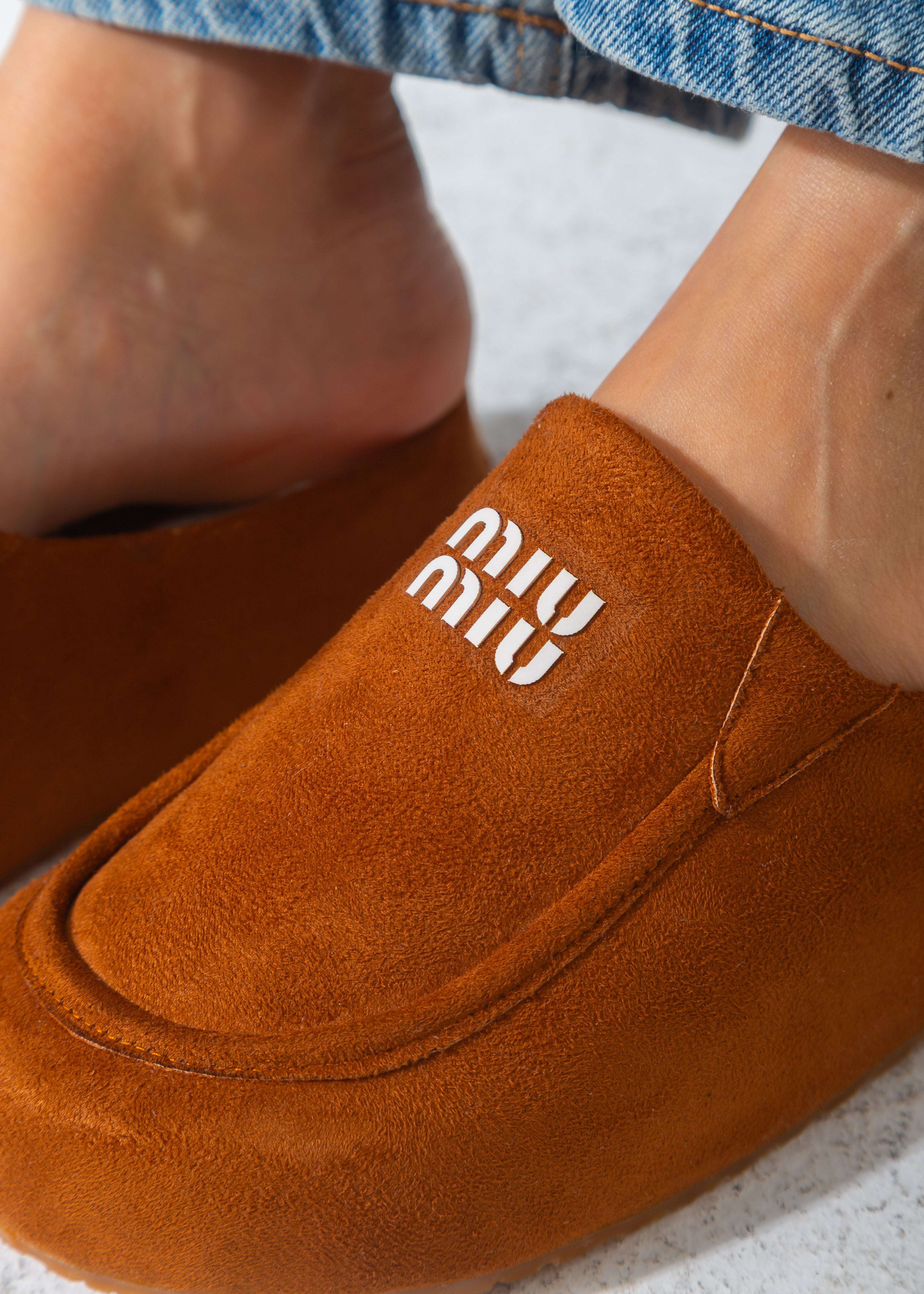 Suede Moccasin Backless Clogs-camel