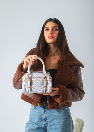 Buckled Mini Duffle Satchel Bag-off-white