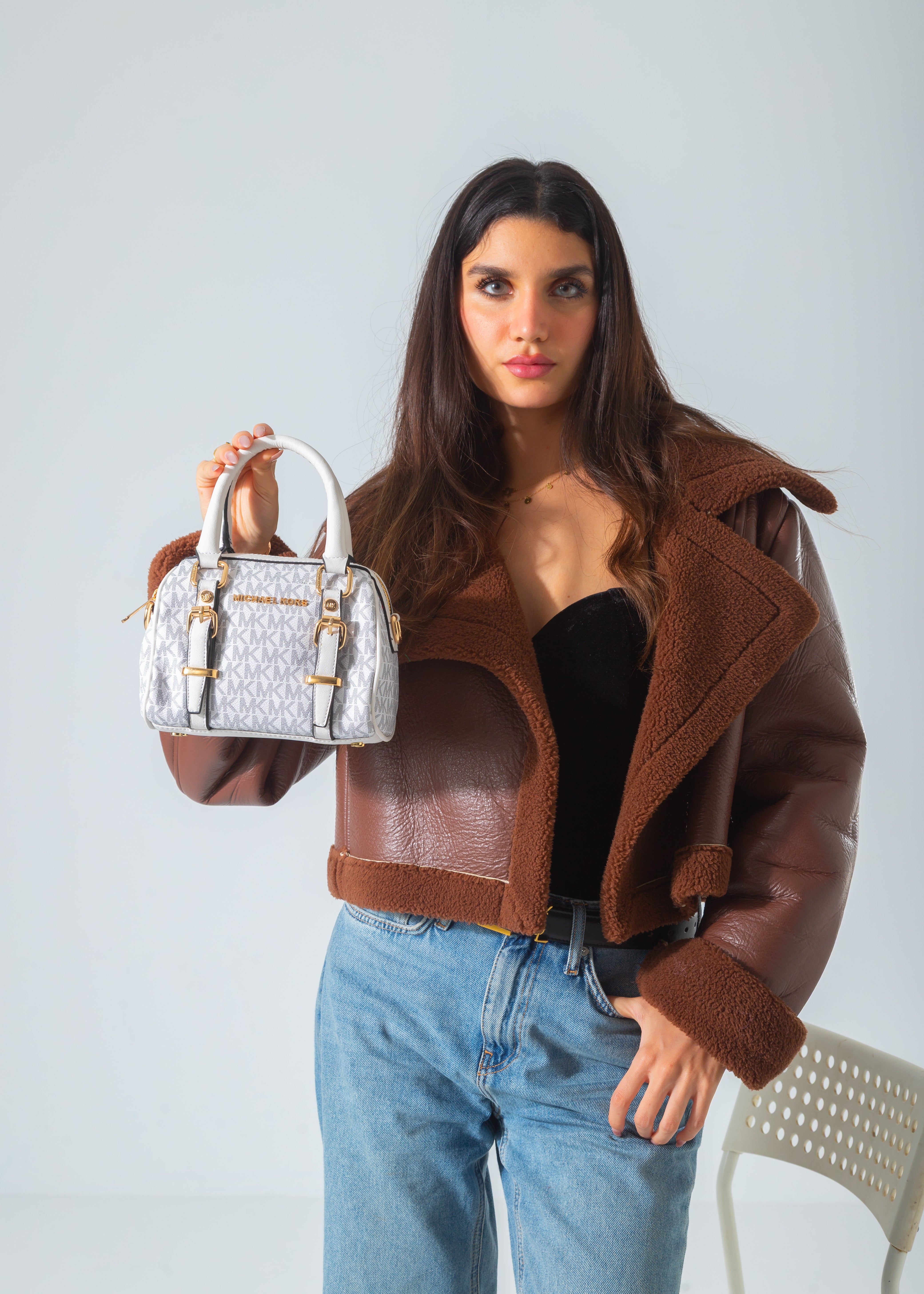 Buckled Mini Duffle Satchel Bag-off-white