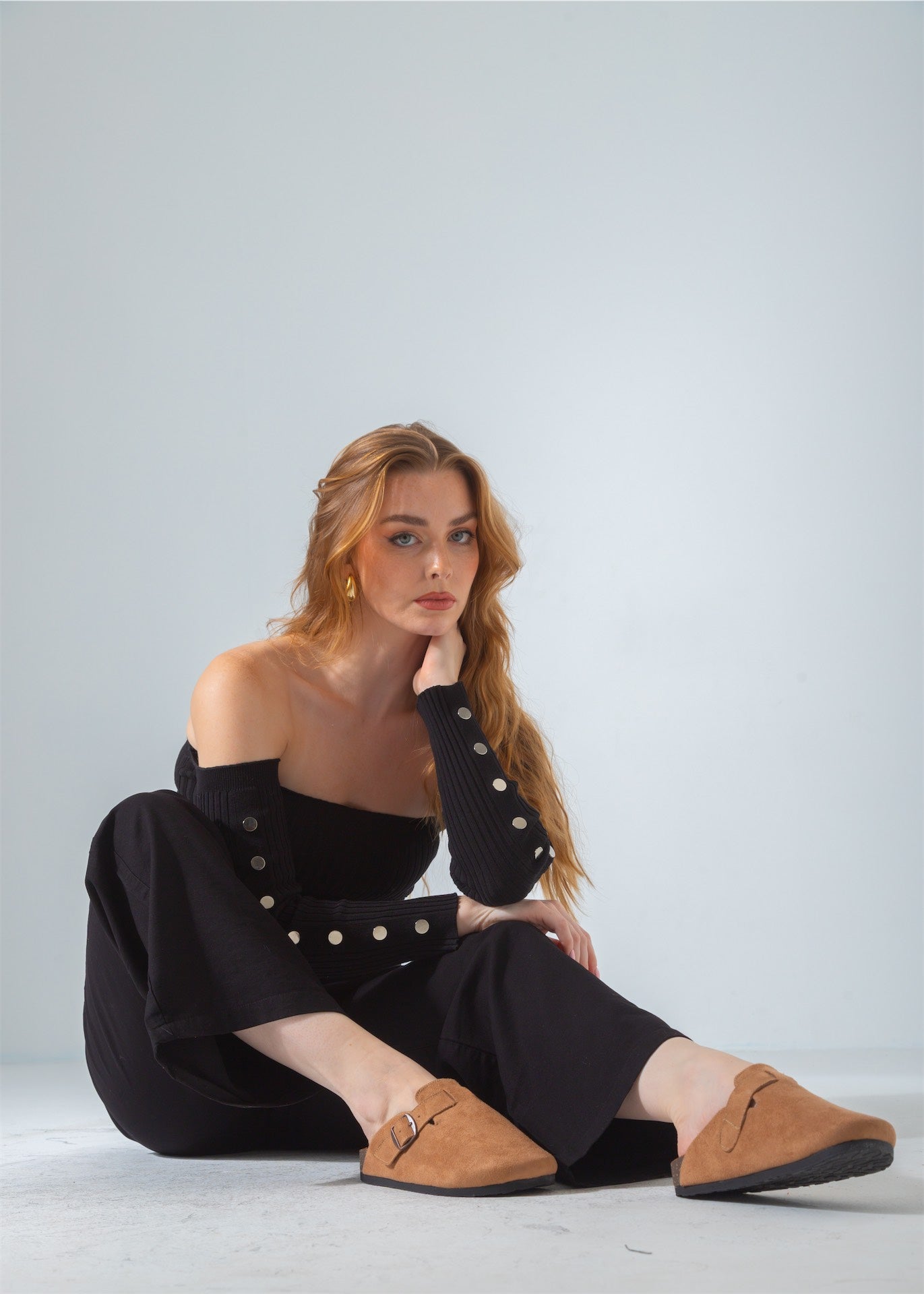 Suede Buckle Clog-cafe